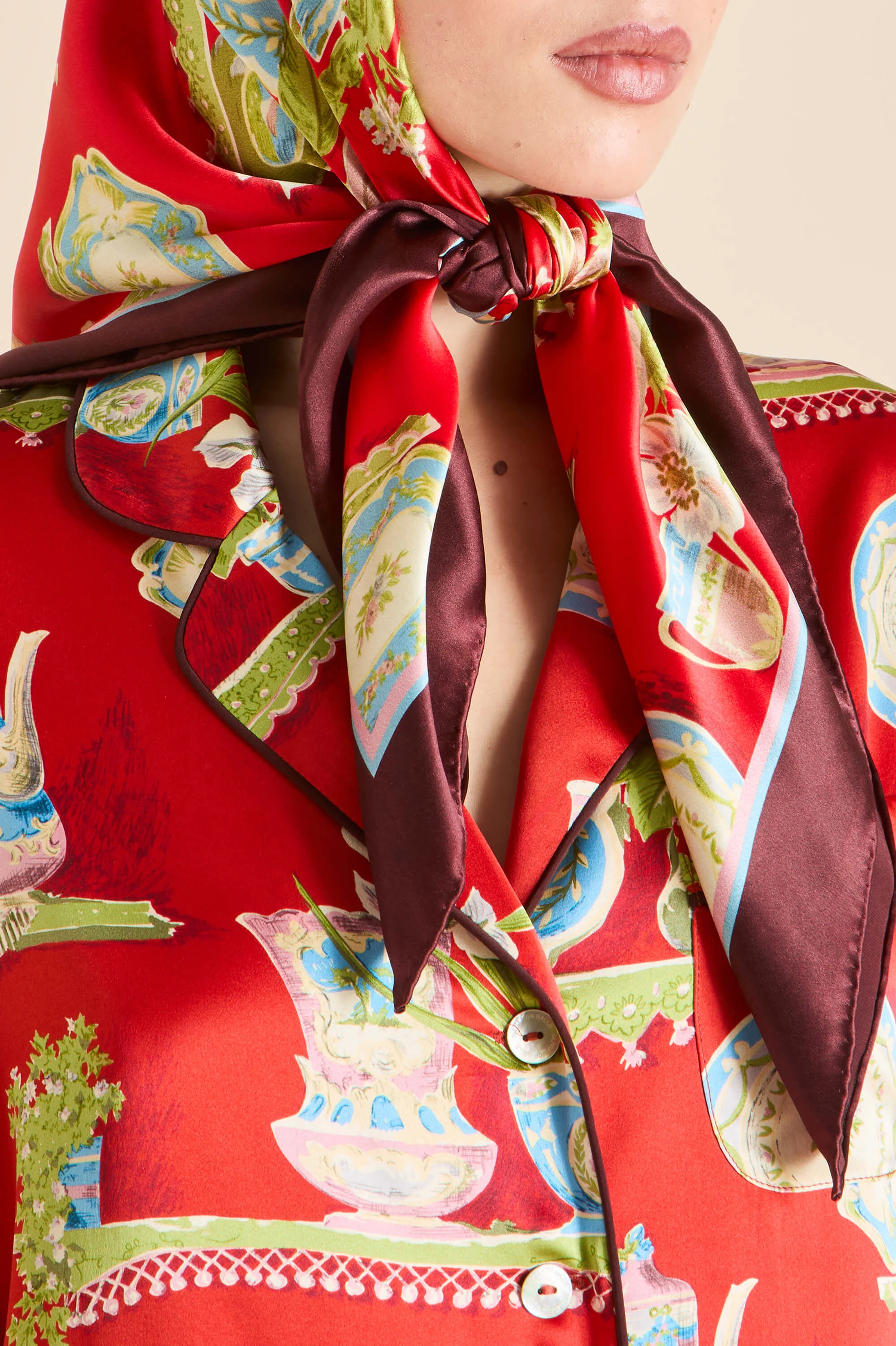 Dunaway Renata Red Plate Scarf in Silk Twill