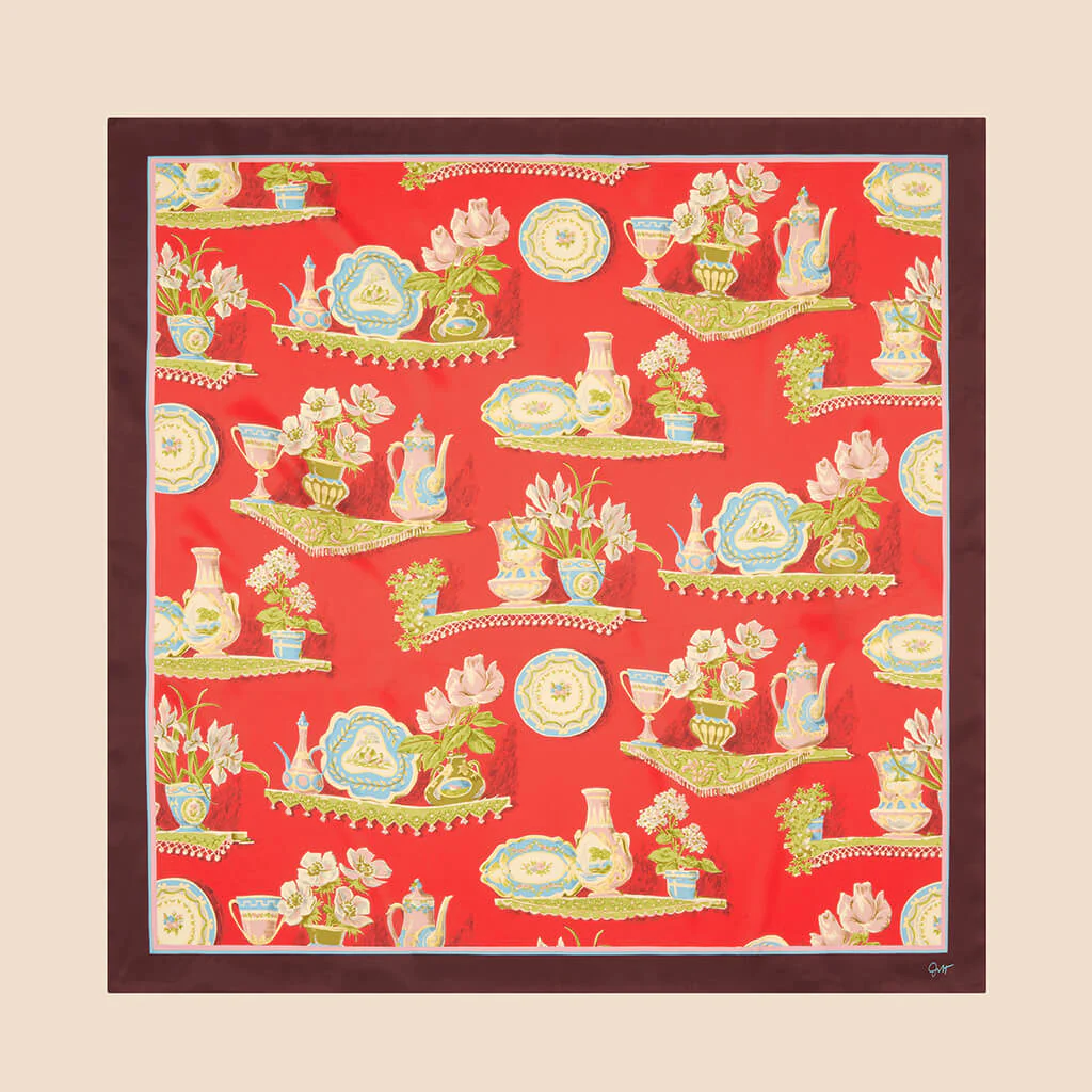 Dunaway Renata Red Plate Scarf in Silk Twill - Image 2