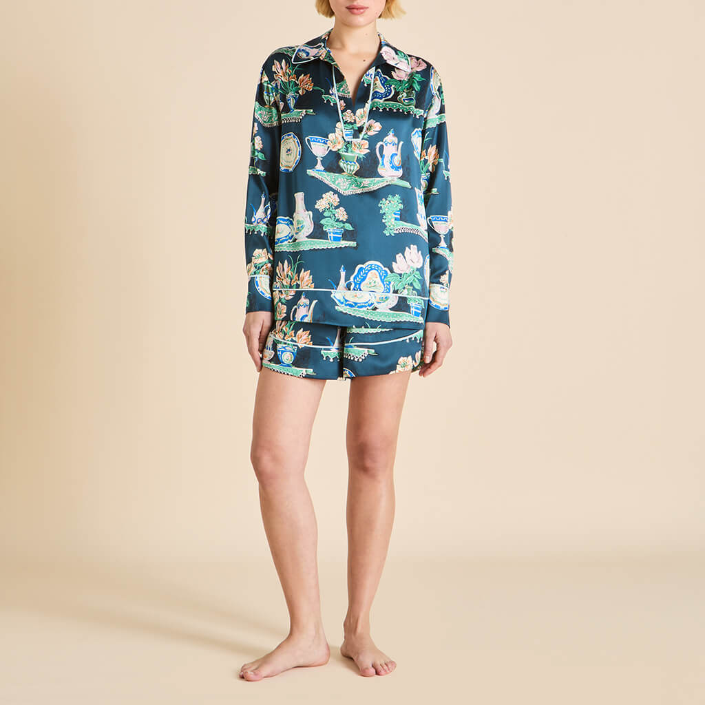 Ebba Giotto Blue Plate Pyjamas in Silk Satin - Image 2