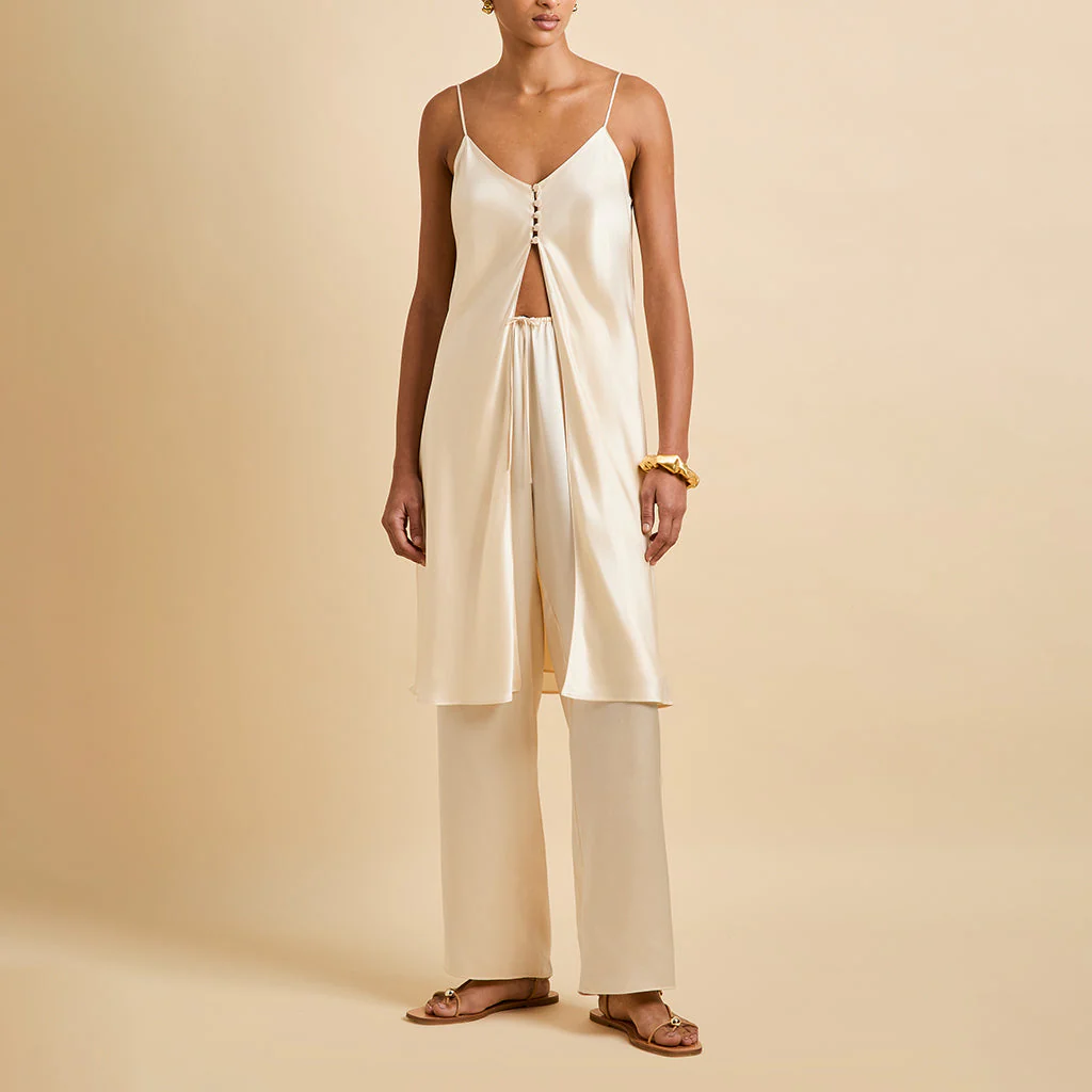 Elvira Bone Cream Camisole Set in Silk Satin - Image 2