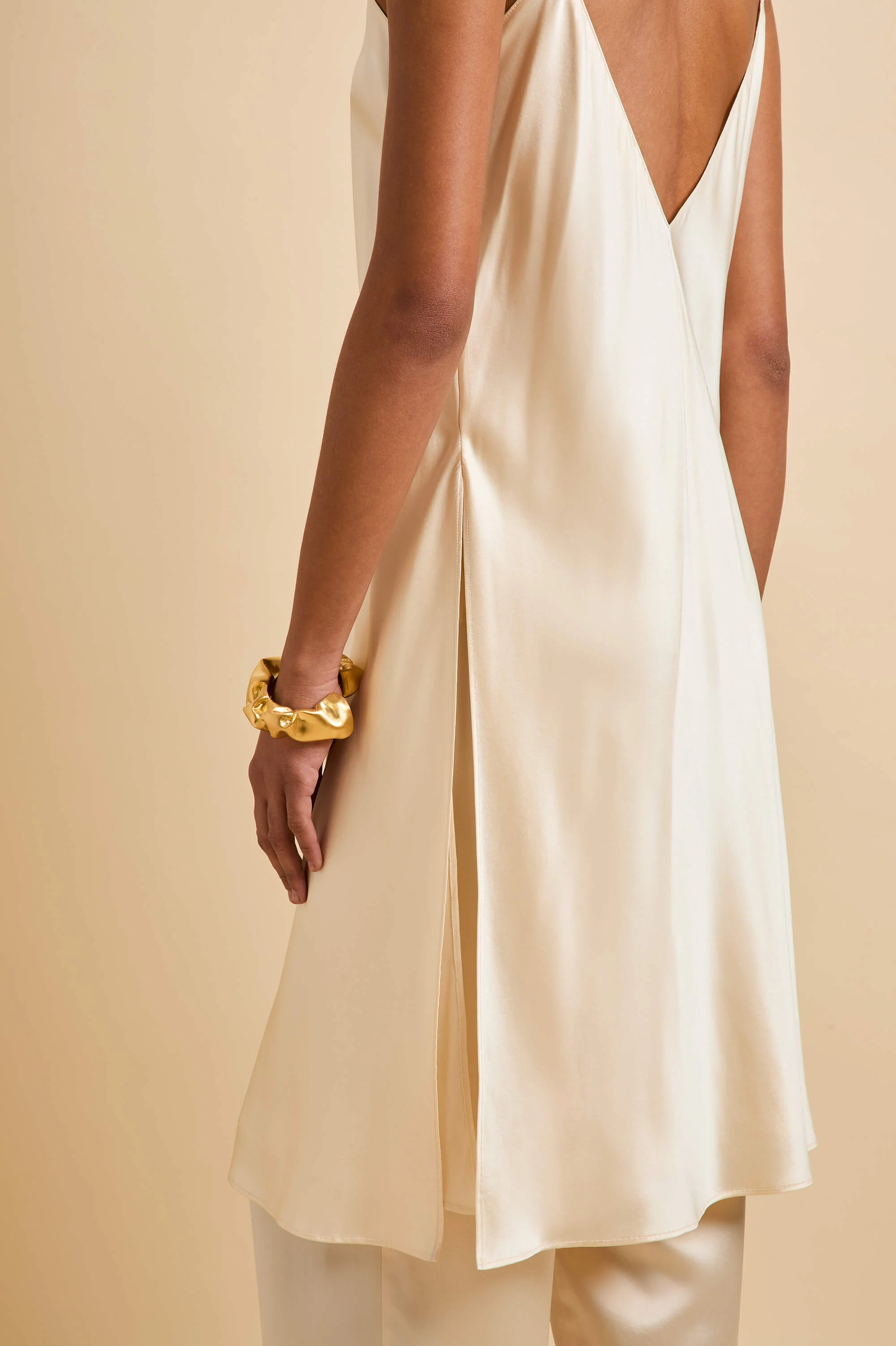Elvira Bone Cream Camisole Set in Silk Satin - Image 4