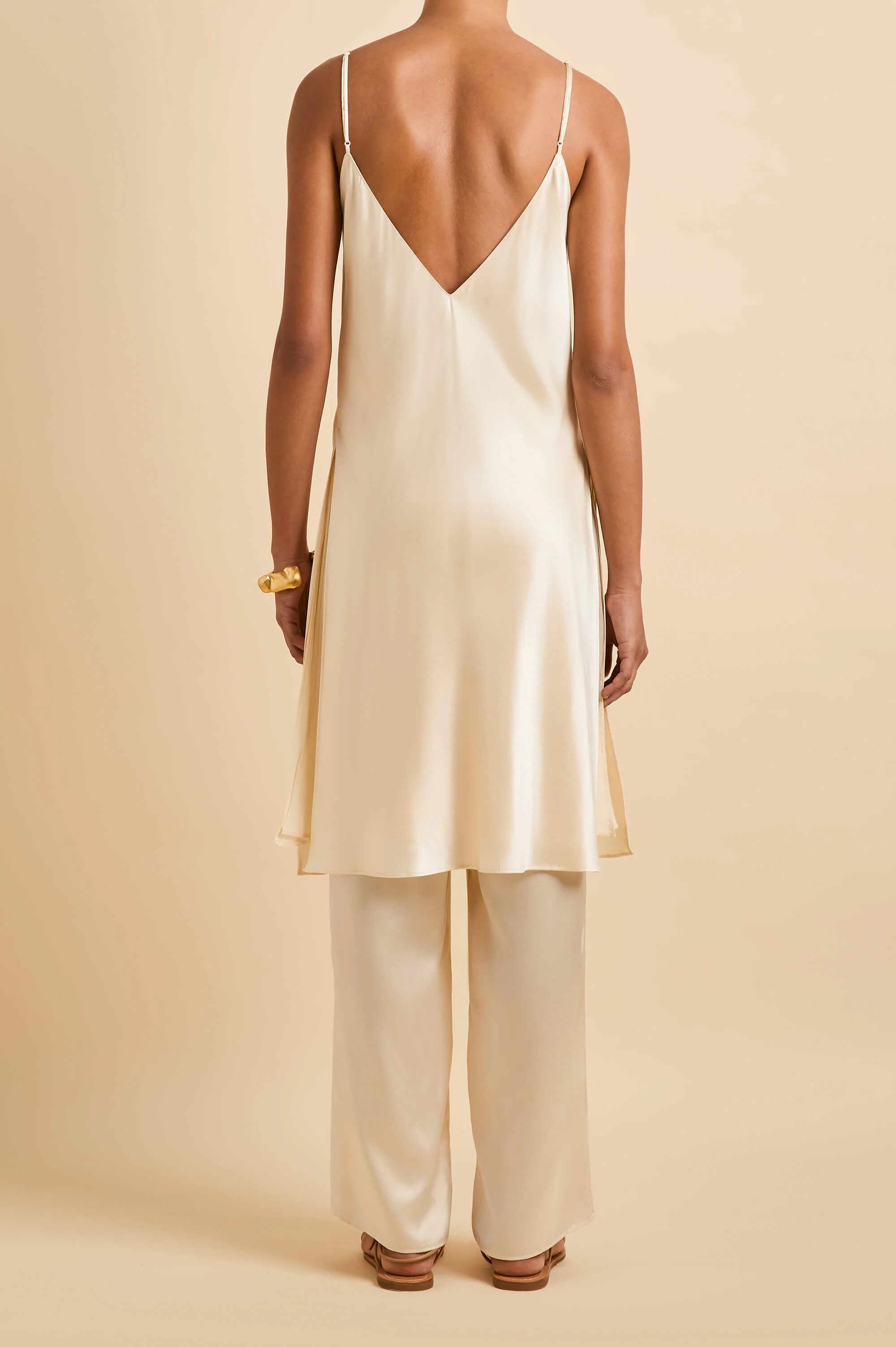 Elvira Bone Cream Camisole Set in Silk Satin - Image 5