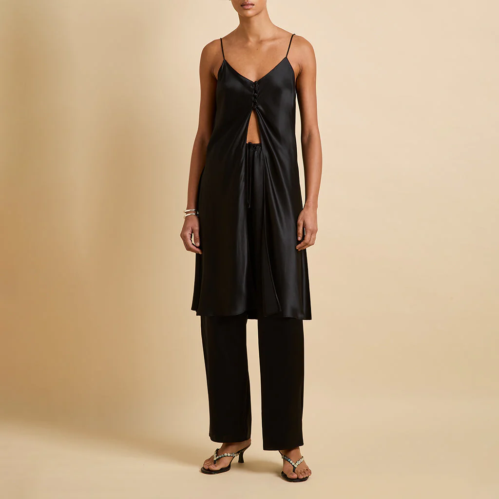 Elvira Jet Black Camisole Set in Silk Satin - Image 2