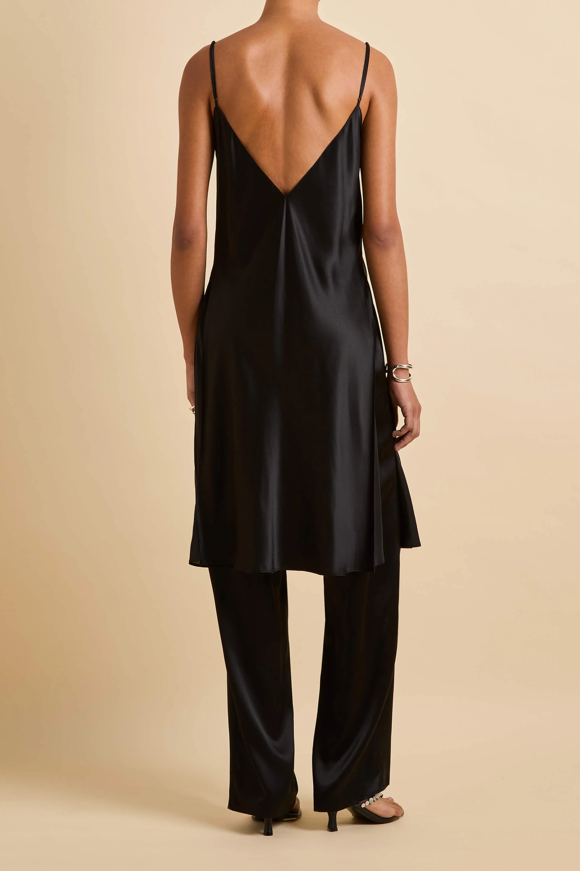 Elvira Jet Black Camisole Set in Silk Satin - Image 4