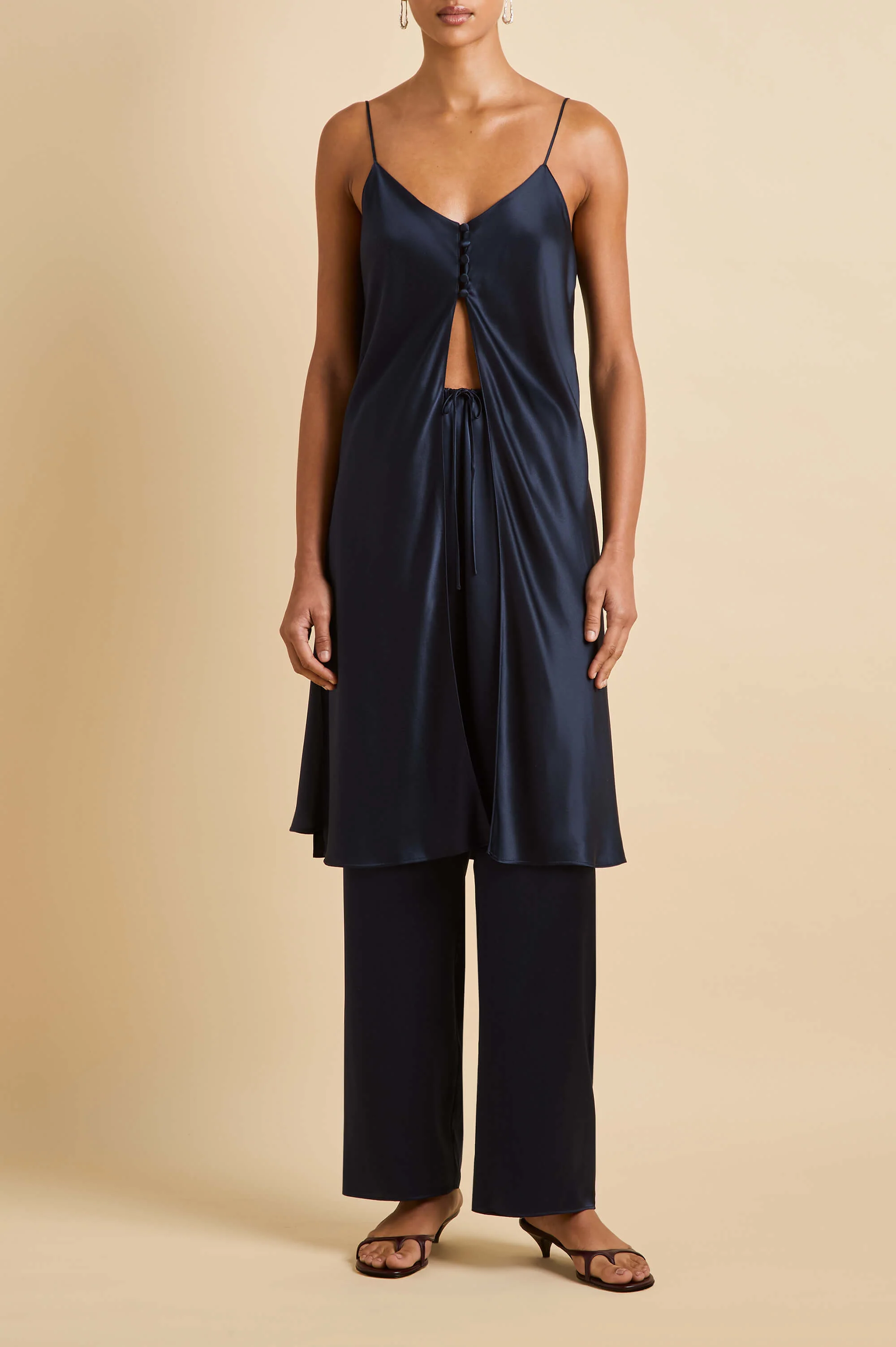 Elvira Navy Camisole Set in Silk Satin