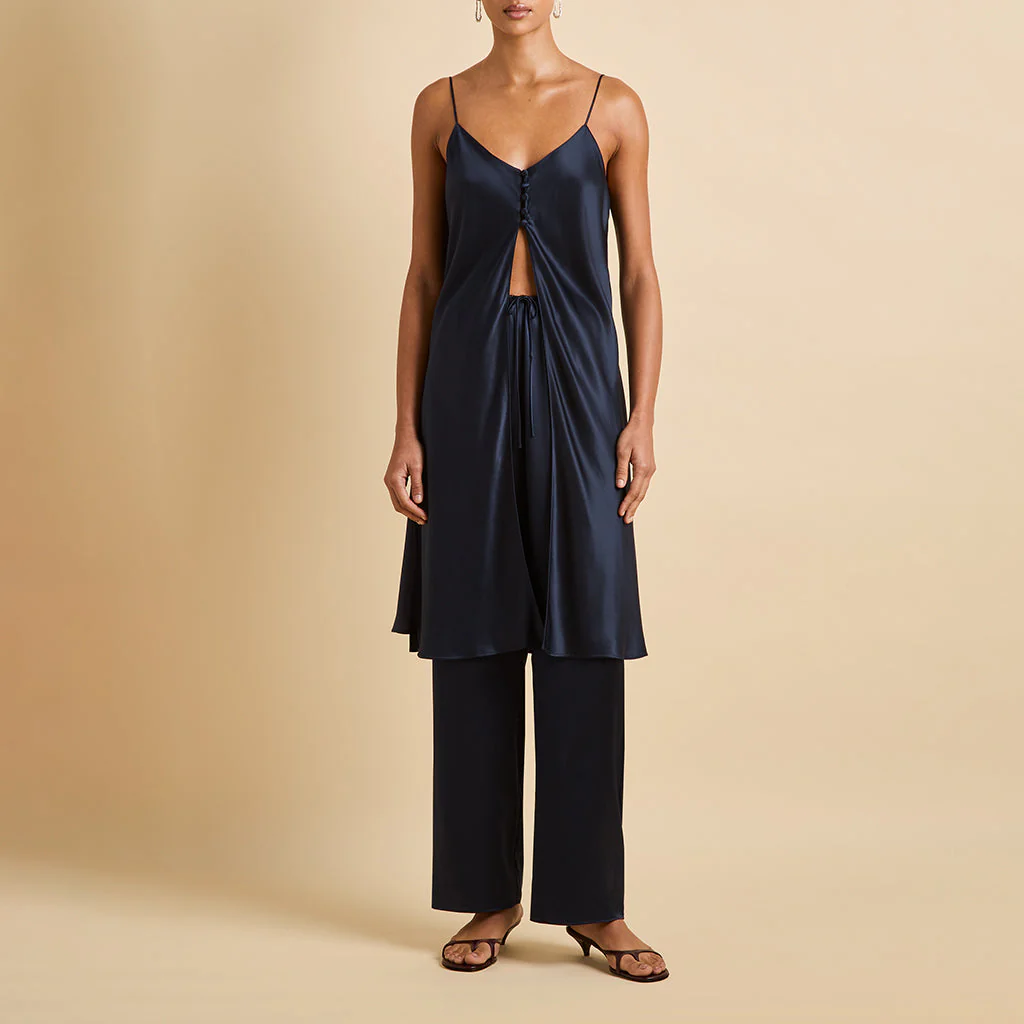 Elvira Navy Camisole Set in Silk Satin - Image 2