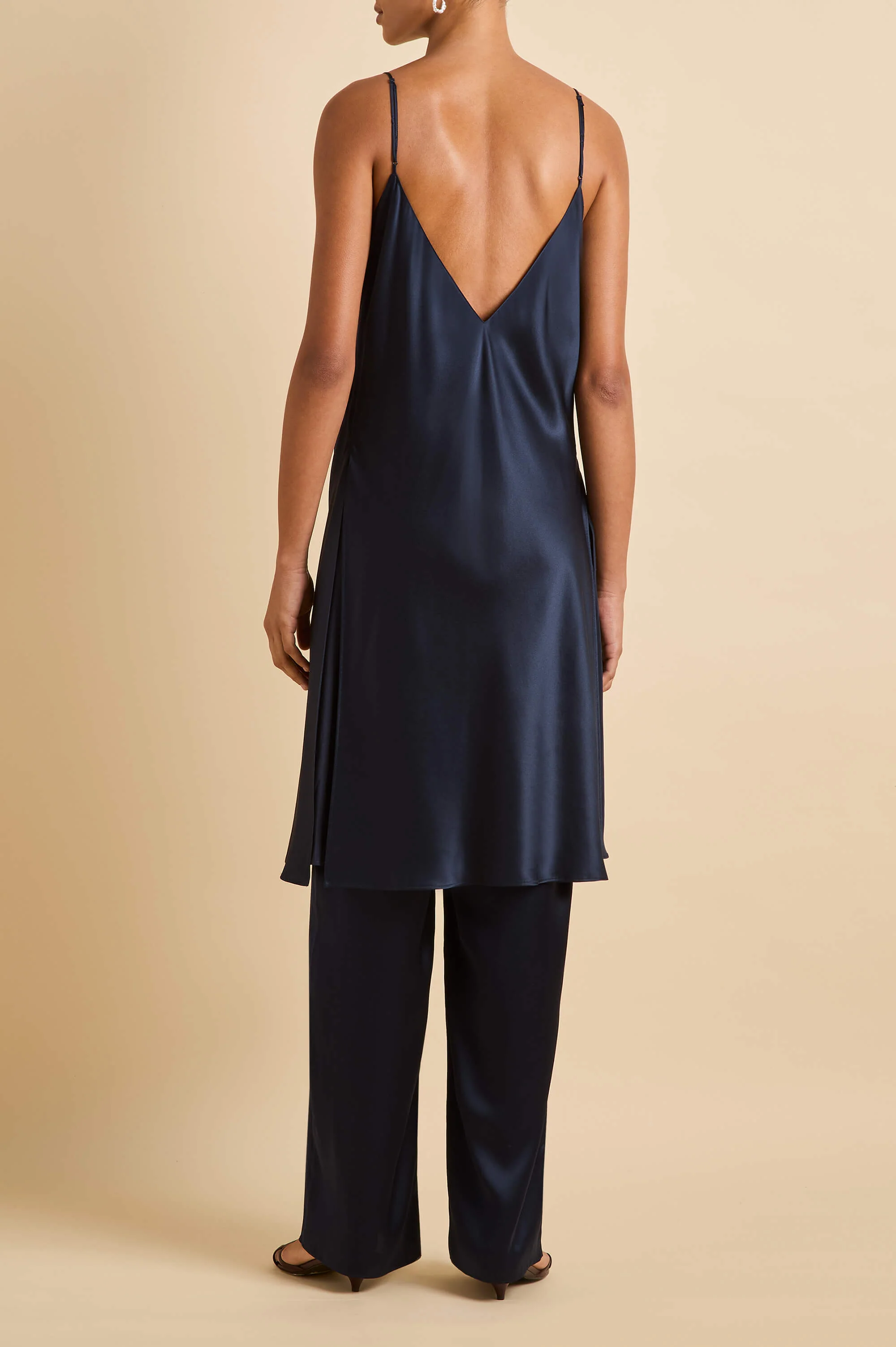 Elvira Navy Camisole Set in Silk Satin - Image 4