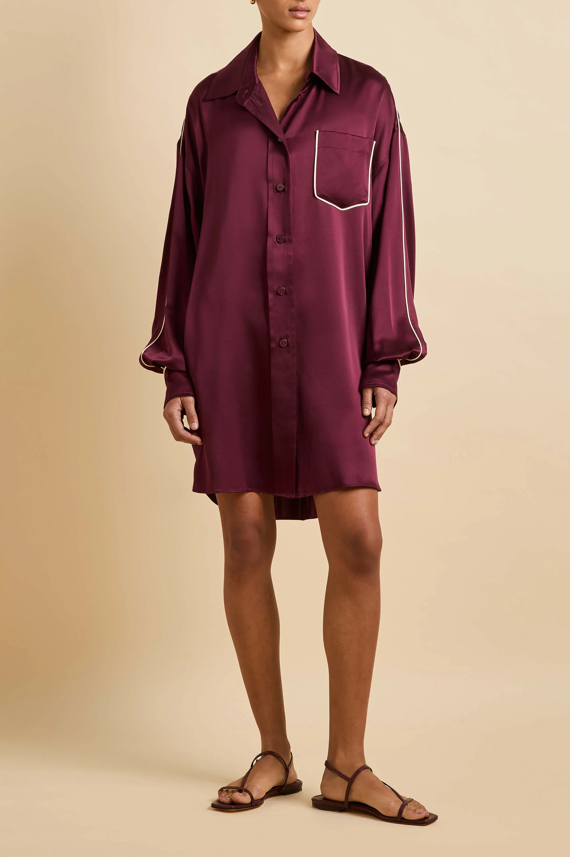 Felipa Burgundy Nightshirt in Silk Satin