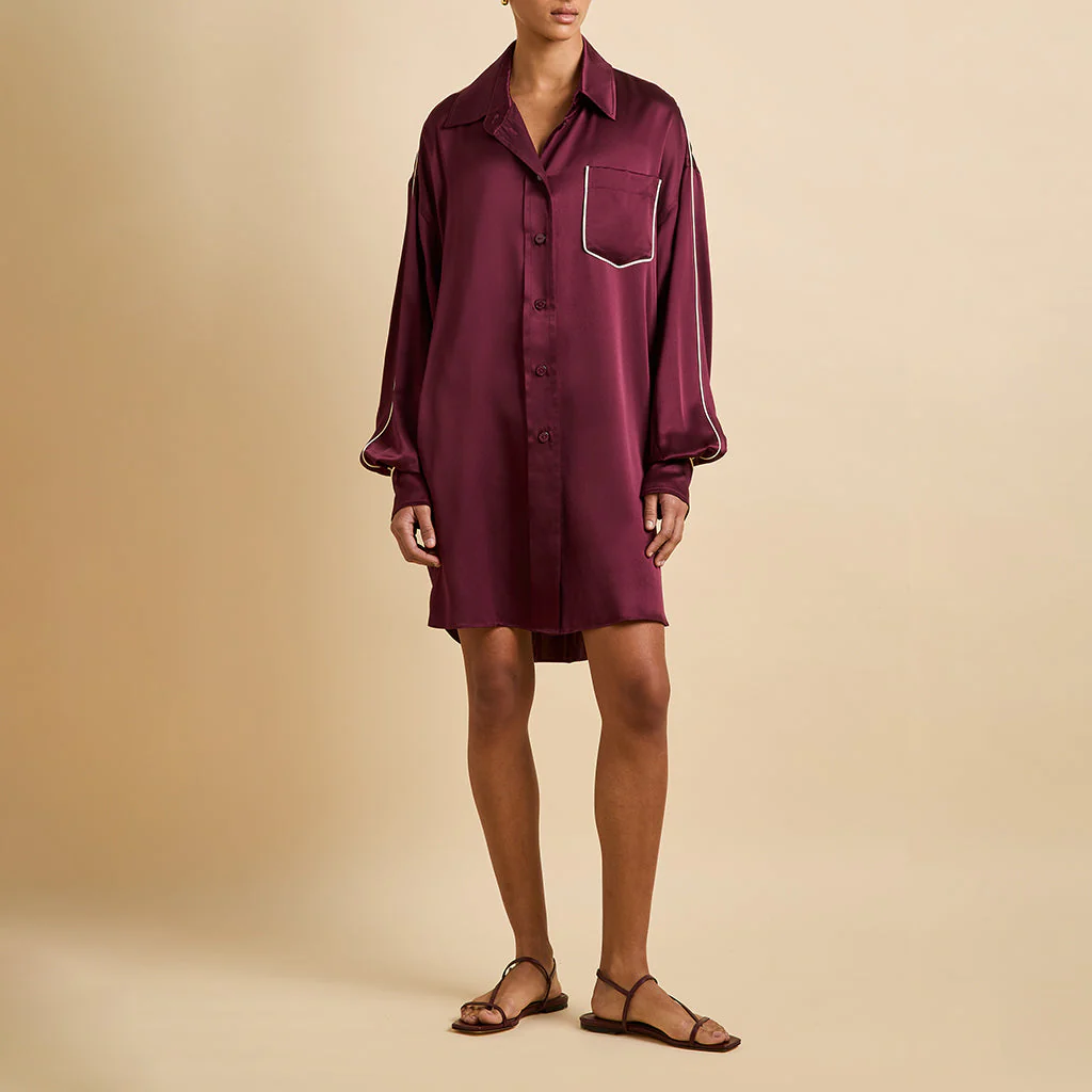 Felipa Burgundy Nightshirt in Silk Satin - Image 2