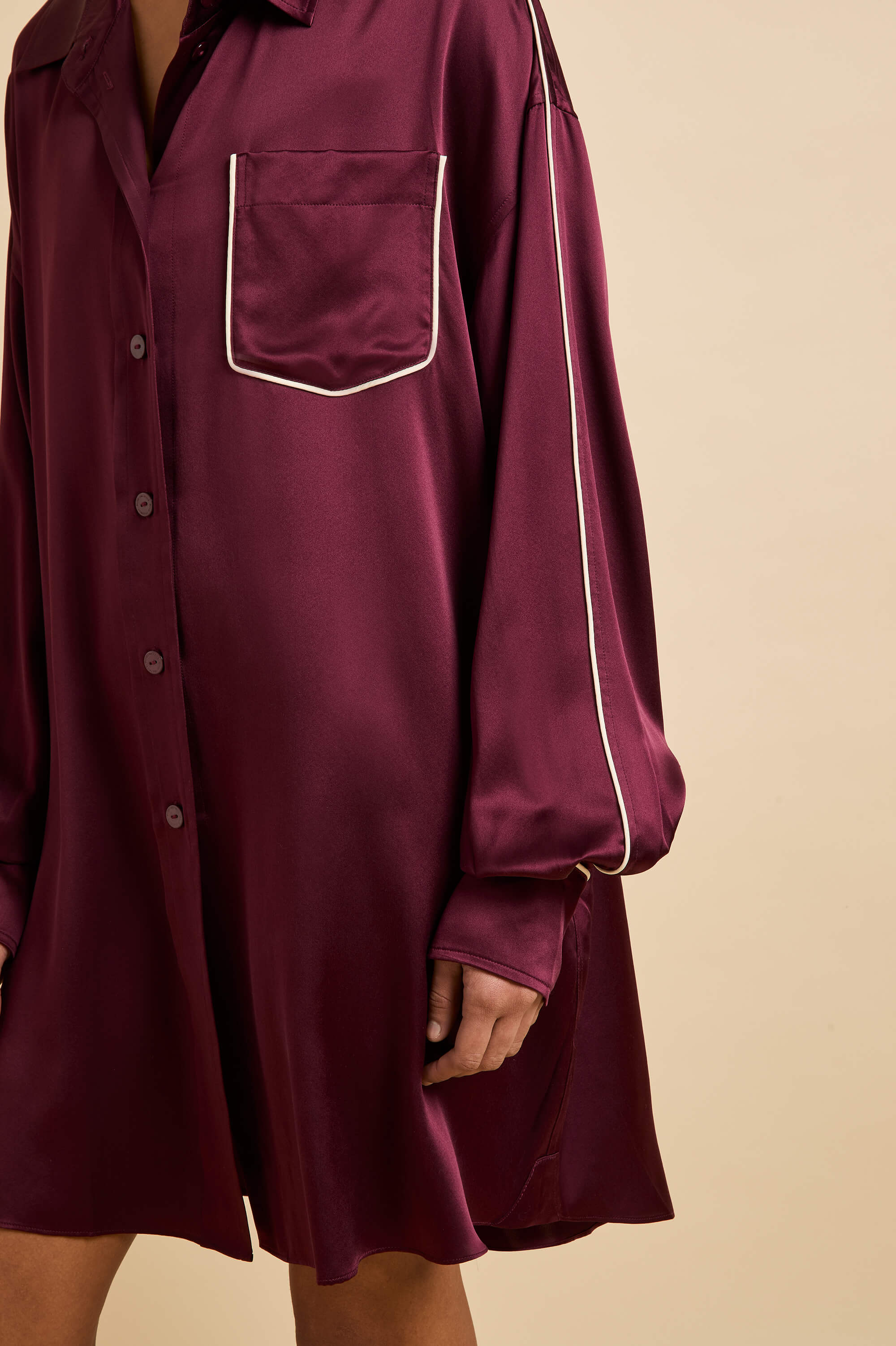 Felipa Burgundy Nightshirt in Silk Satin - Image 3