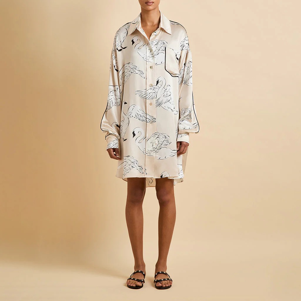 Felipa Blanca Cream Swan Nightshirt in Silk Satin - Image 2
