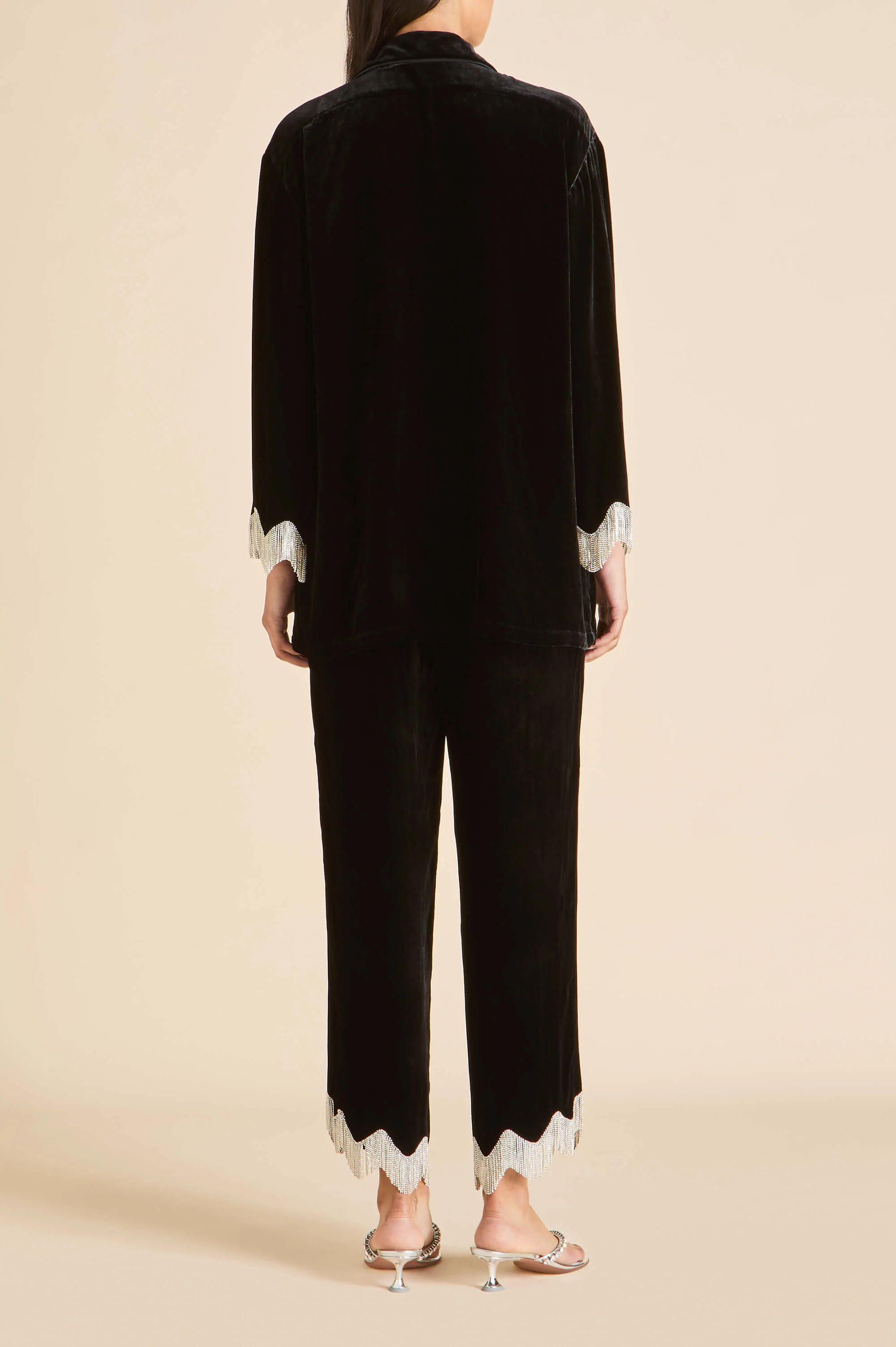 Fifi Valentina Black Crystal Fringe Pyjamas in Silk Velvet - Image 4