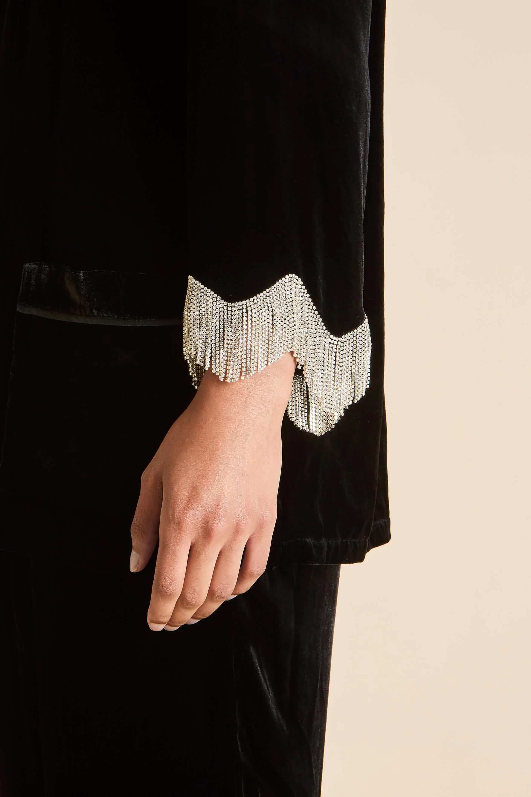 Fifi Valentina Black Crystal Fringe Pyjamas in Silk Velvet - Image 5