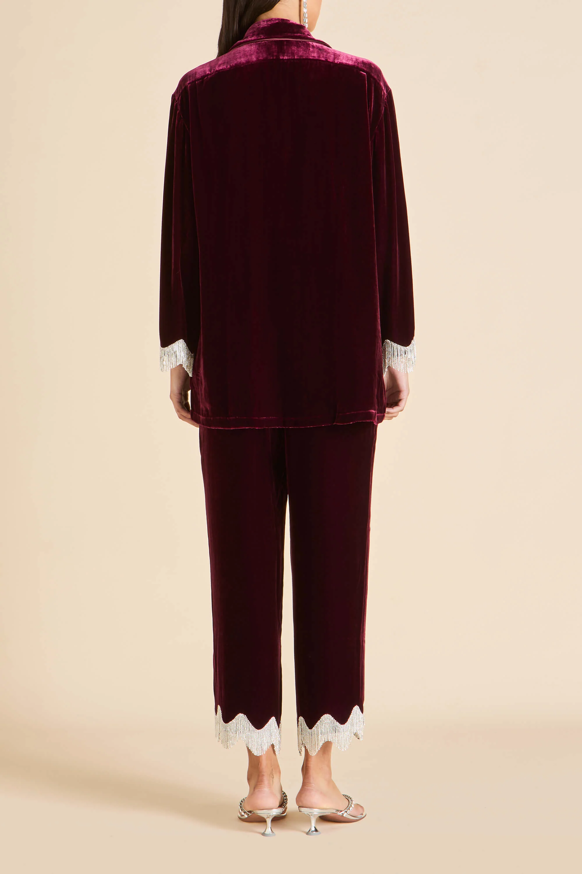 Fifi Victoria Red Crystal Fringe Pyjamas in Silk Velvet - Image 4