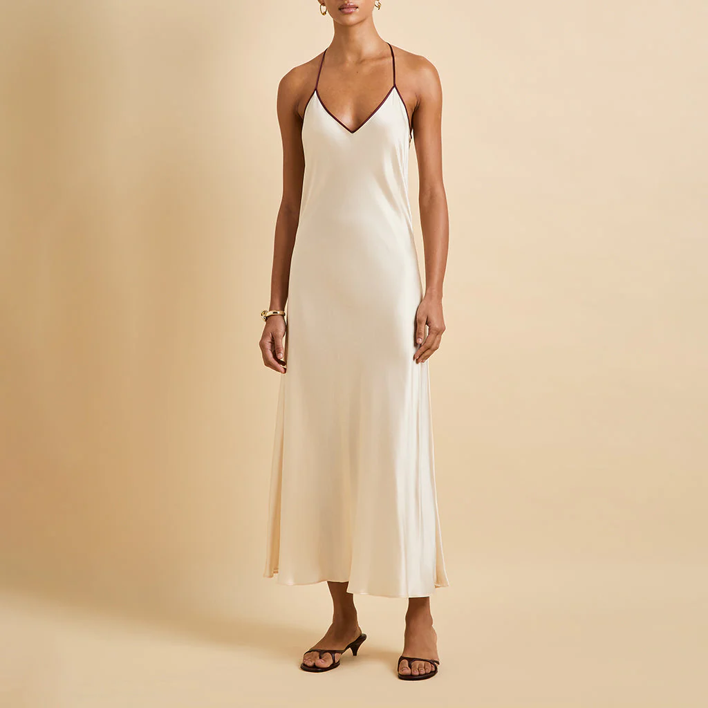Gala Bone Cream Slip Dress in Silk Satin - Image 2