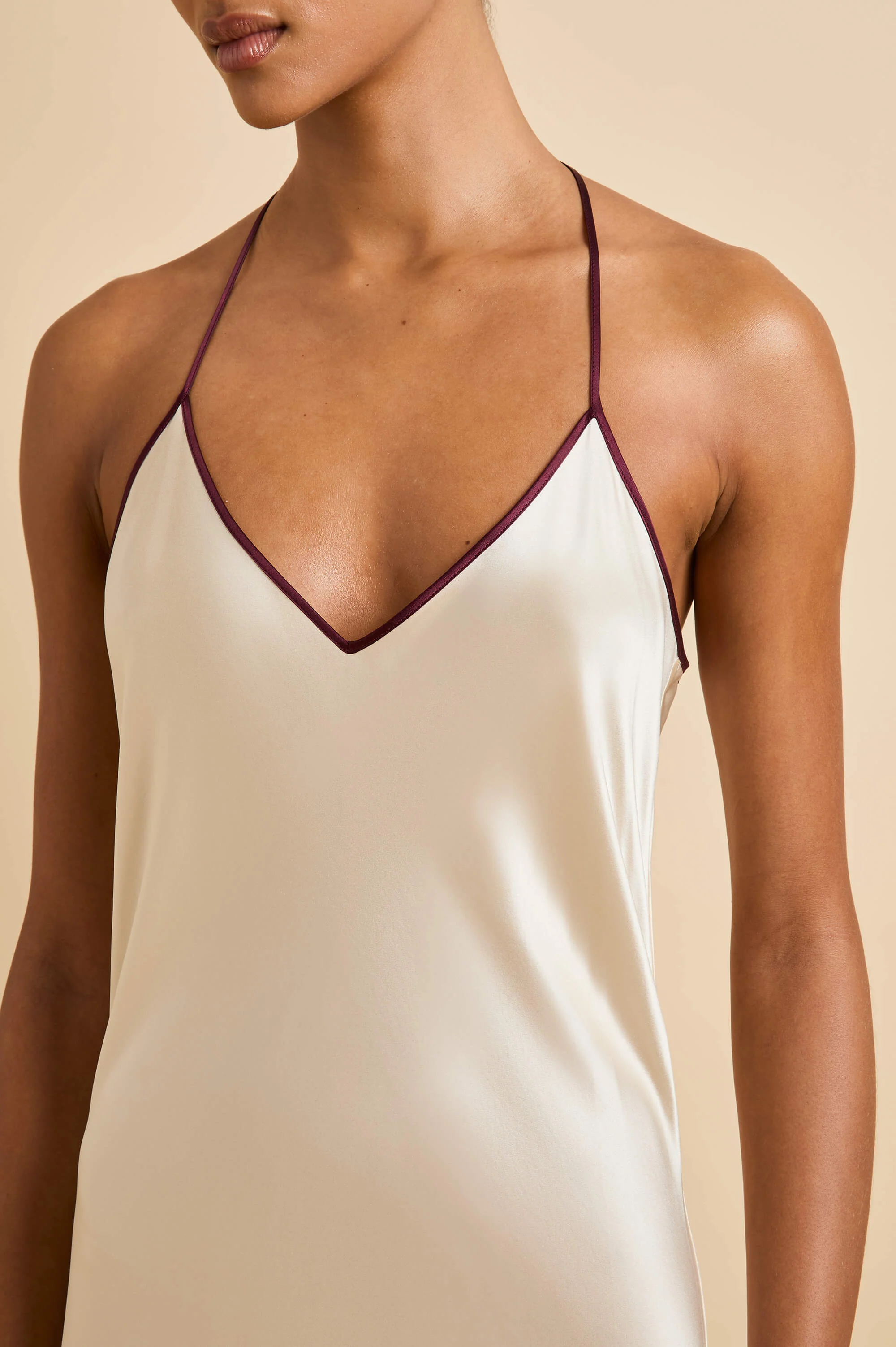 Gala Bone Cream Slip Dress in Silk Satin - Image 3