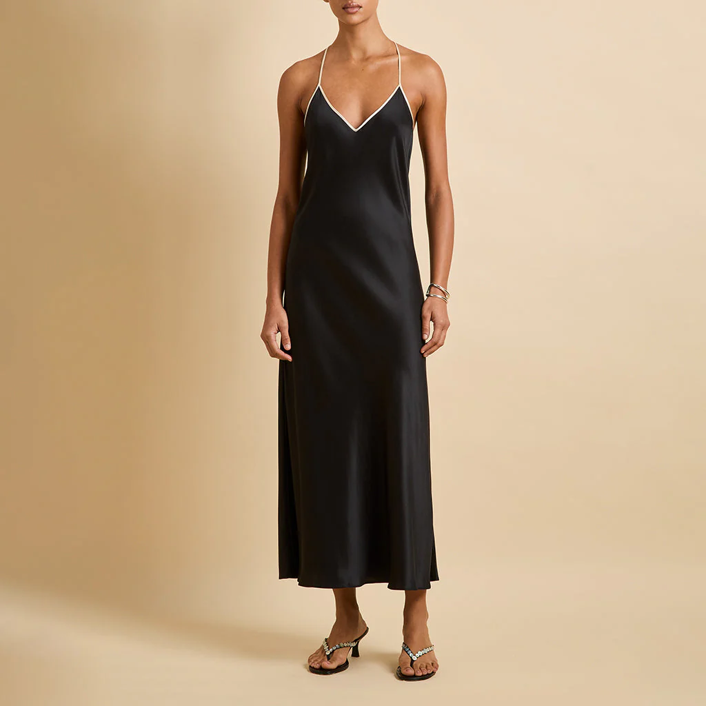 Gala Jet Black Slip Dress in Silk Satin - Image 2