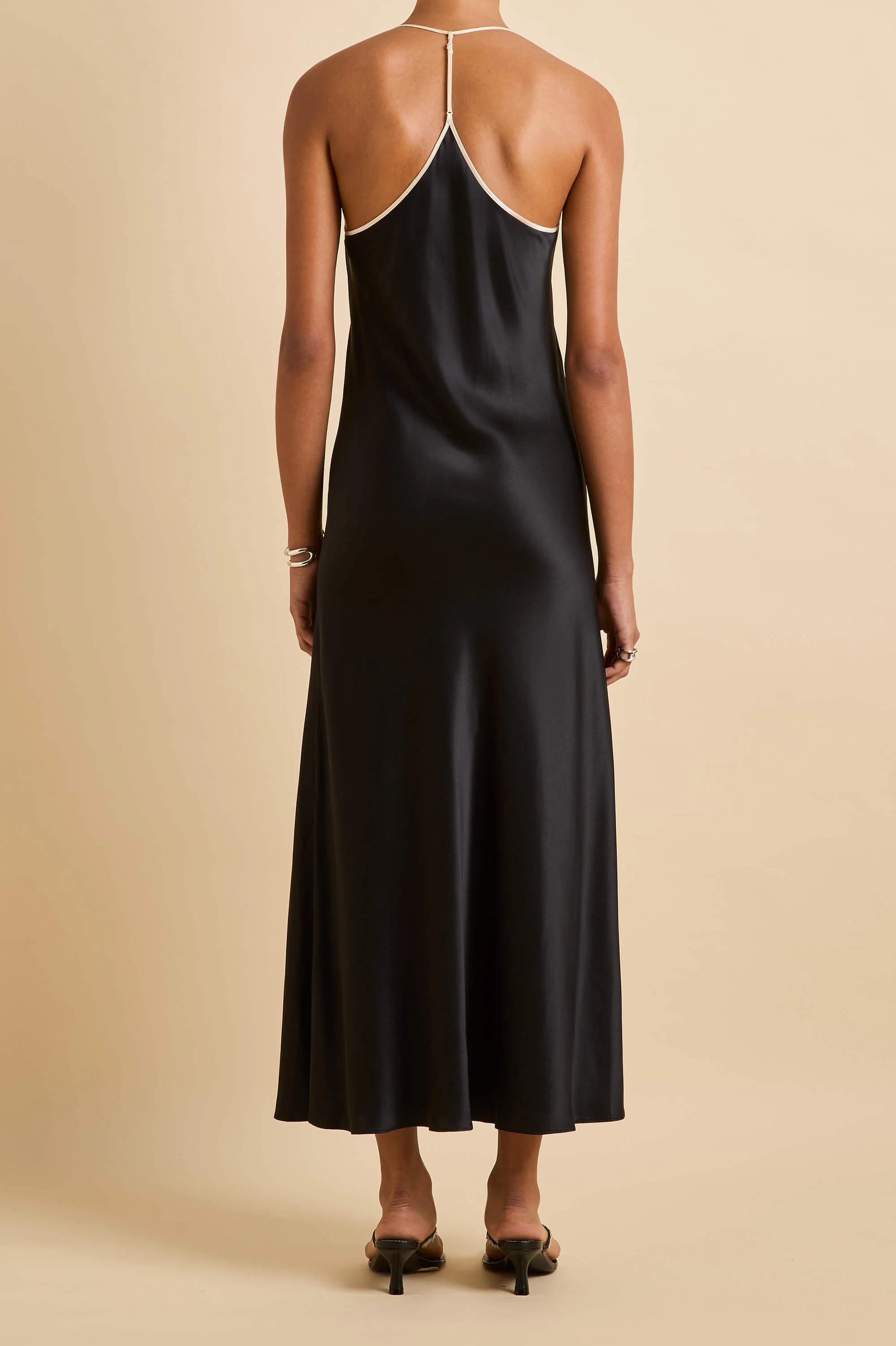 Gala Jet Black Slip Dress in Silk Satin - Image 5