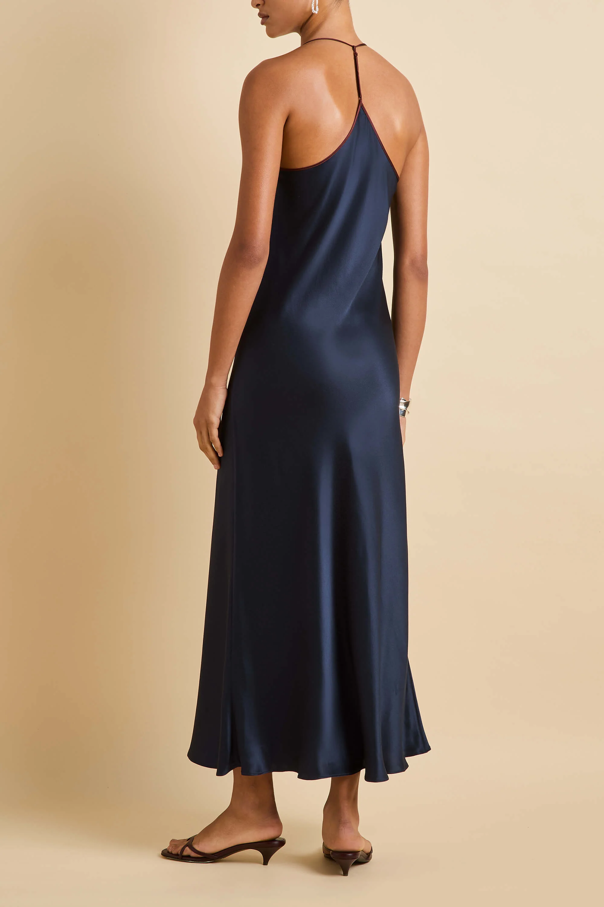 Gala Navy Slip Dress in Silk Satin - Image 5
