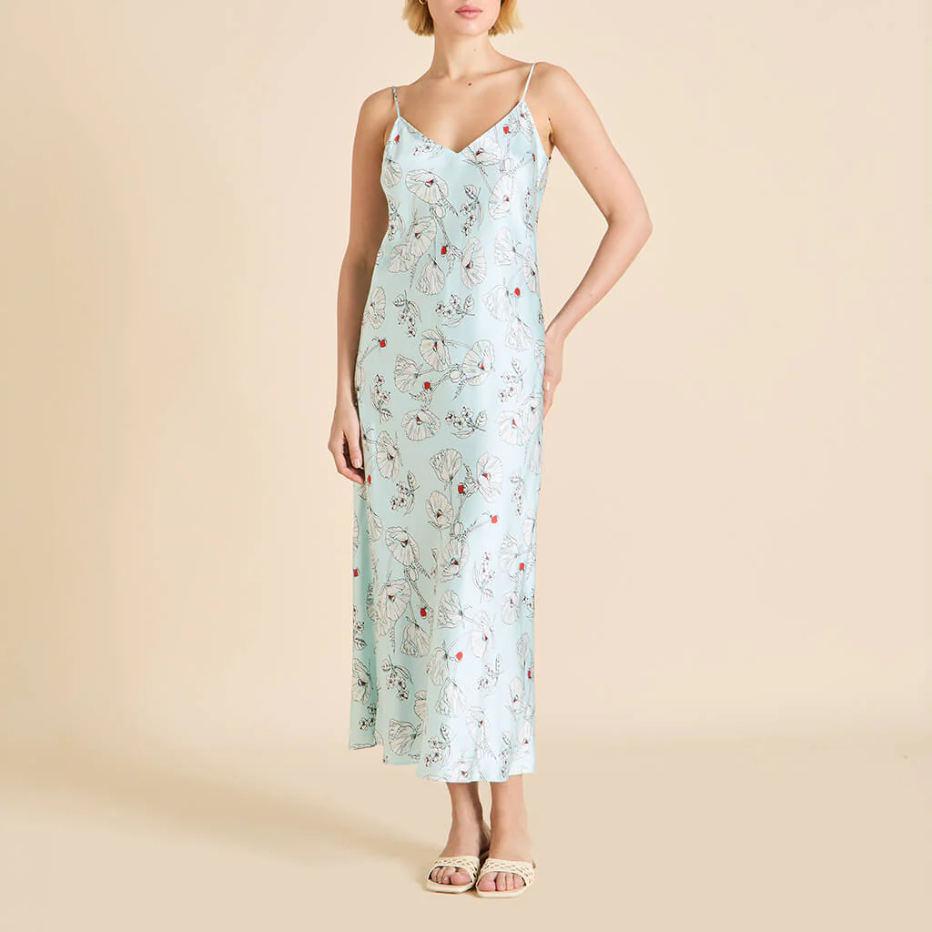 Garbo Serafina Blue Floral Slip Dress in Silk Satin - Image 2