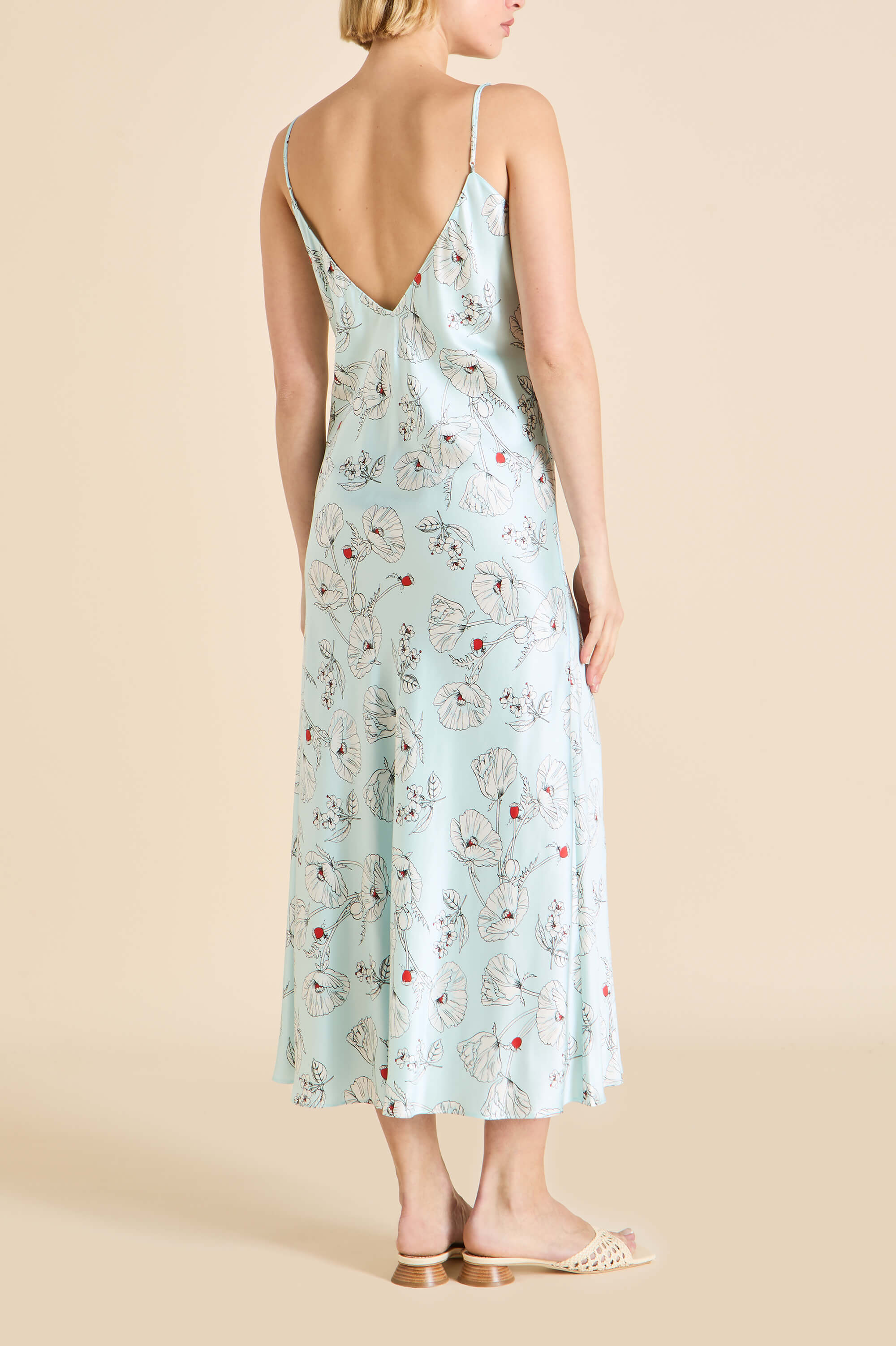 Garbo Serafina Blue Floral Slip Dress in Silk Satin - Image 4