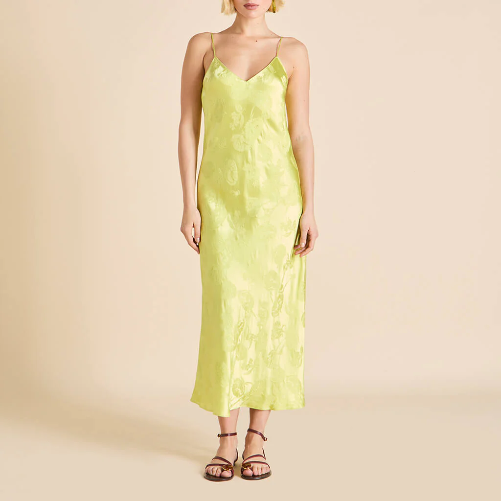 Garbo Ludovica Green Floral Slip Dress in Silk Jacquard - Image 2