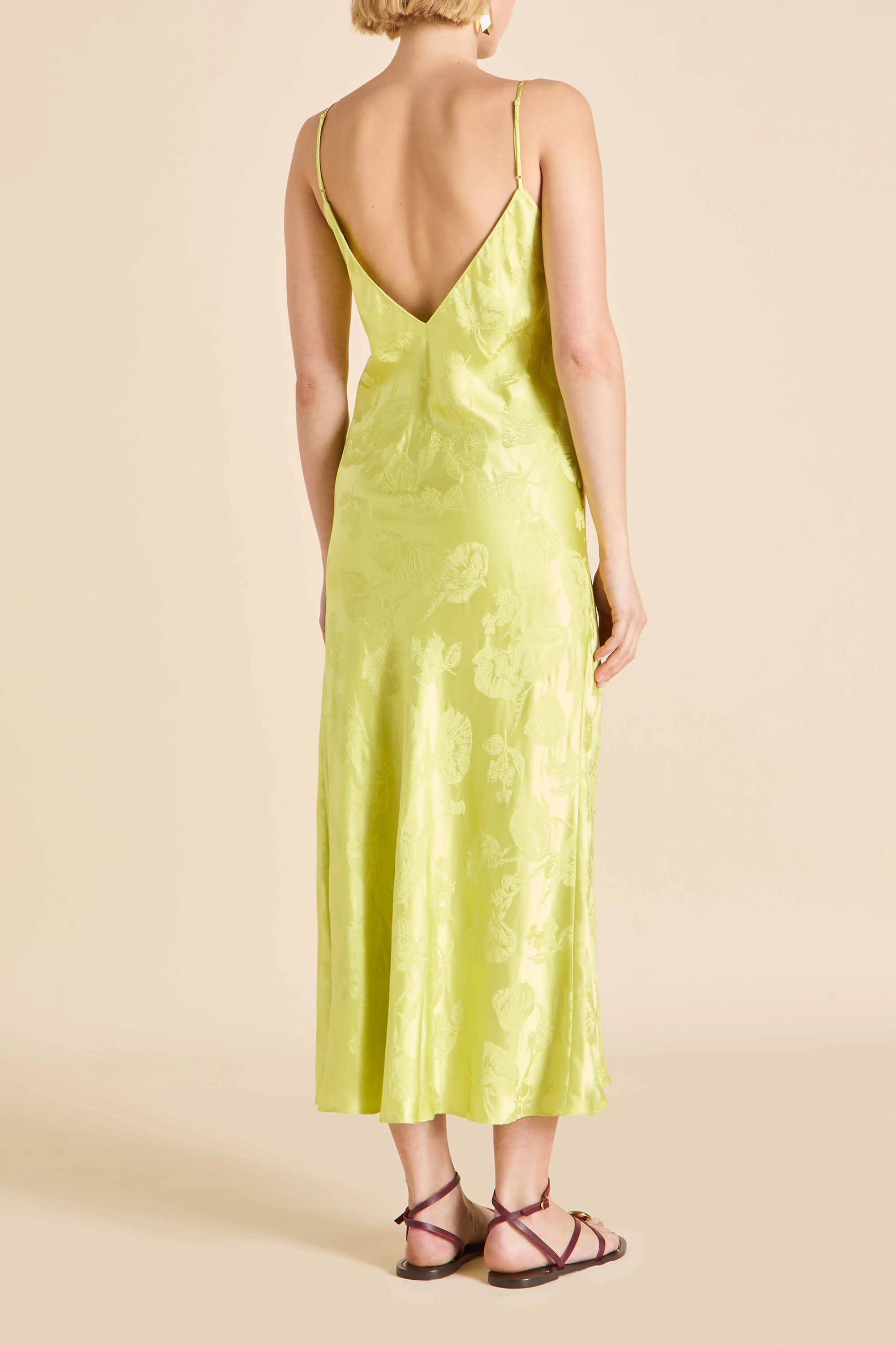 Garbo Ludovica Green Floral Slip Dress in Silk Jacquard - Image 4