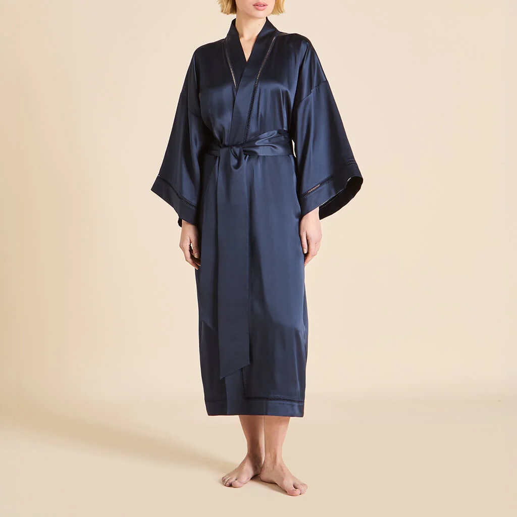 Gloria Navy Robe in Silk Satin - Image 2