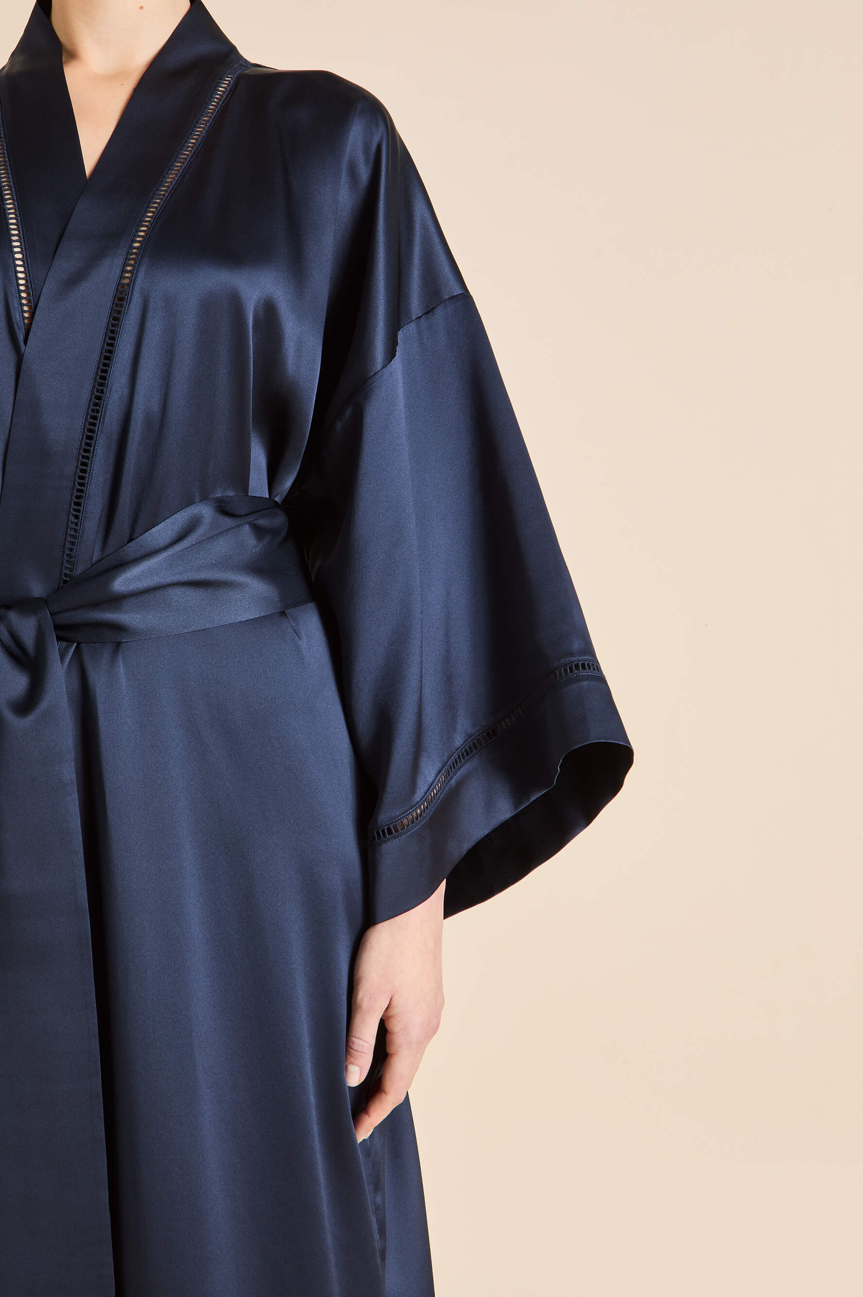 Gloria Navy Robe in Silk Satin - Image 4