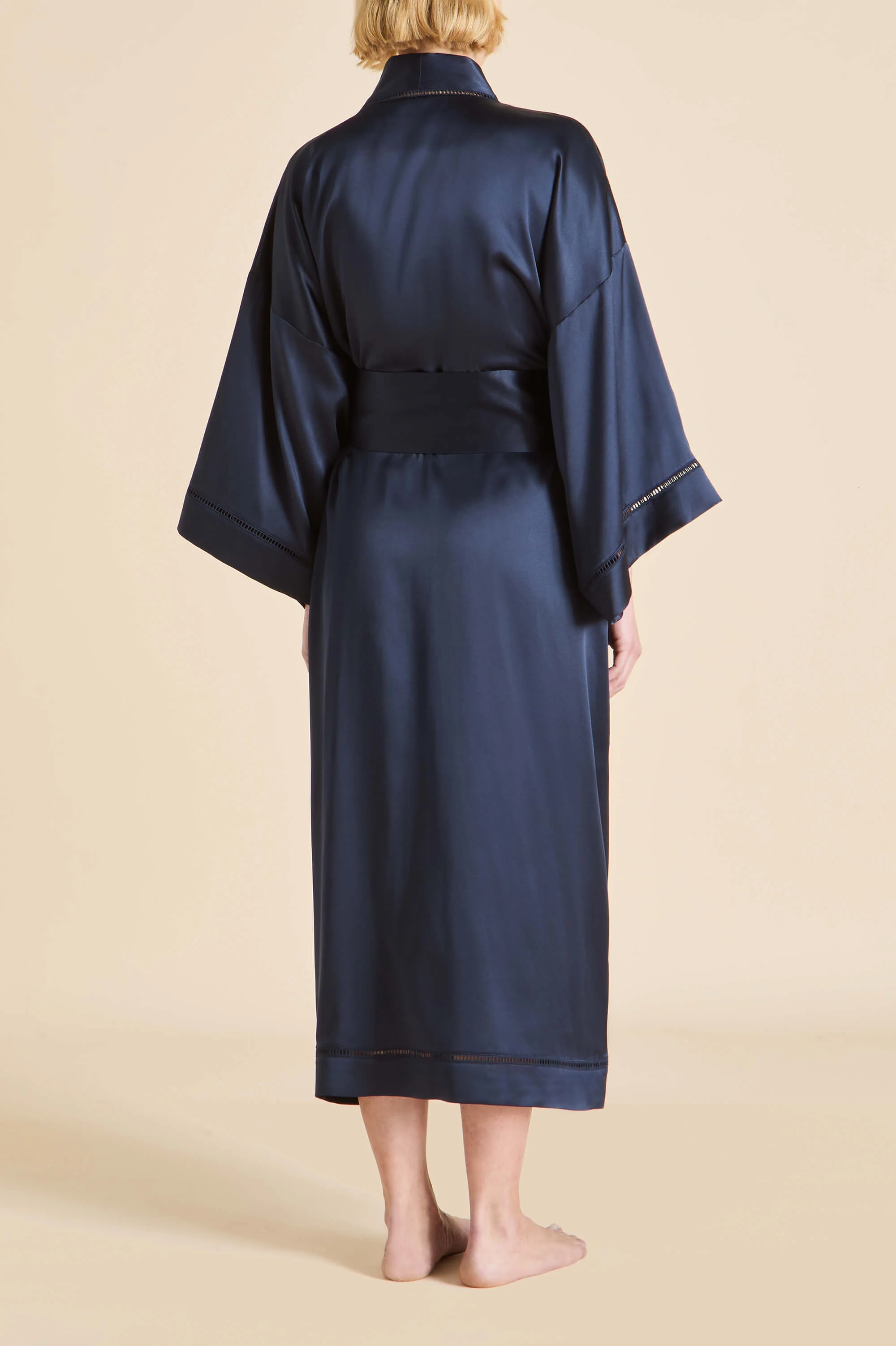 Gloria Navy Robe in Silk Satin - Image 5