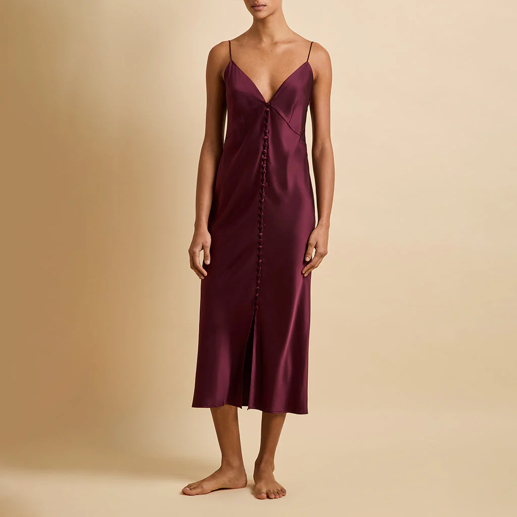 Ilse Burgundy Slip Dress in Silk Satin - Image 2