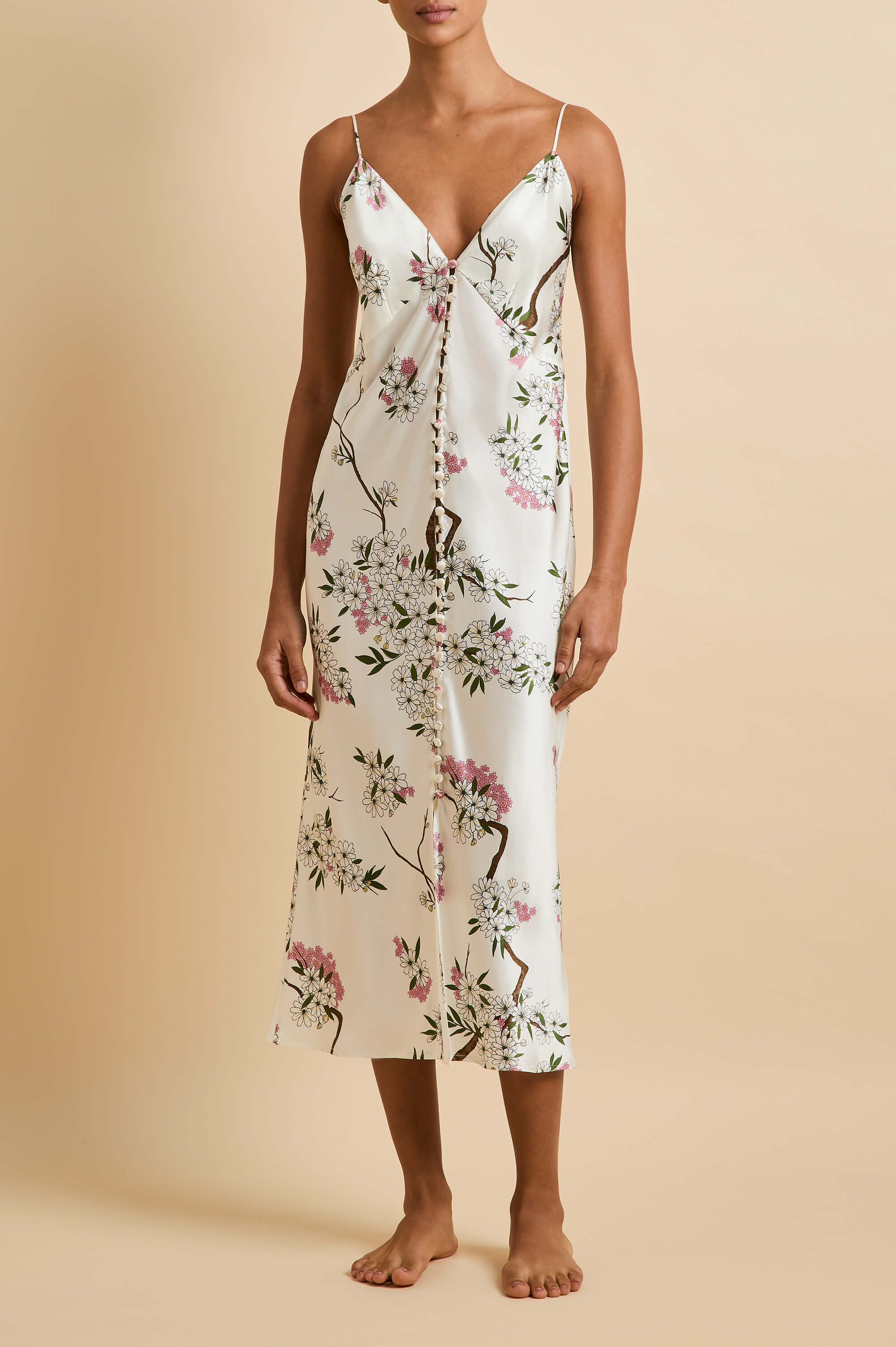 Ilse Ana Ivory Blossom Slip Dress in Silk Satin
