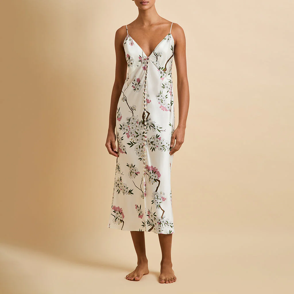 Ilse Ana Ivory Blossom Slip Dress in Silk Satin - Image 2
