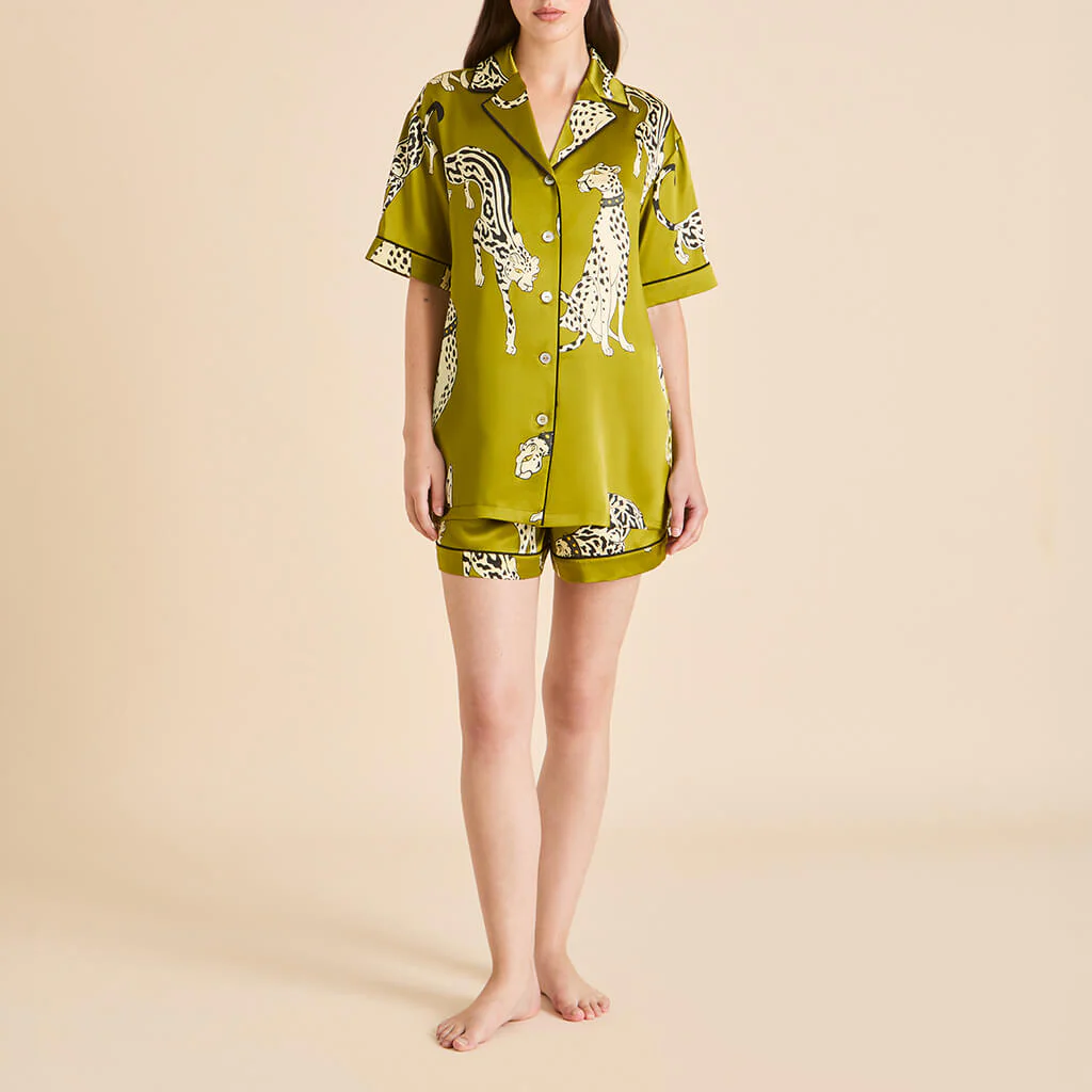 Ingo Chanson Green Leopard Pyjamas in Silk Satin - Image 2