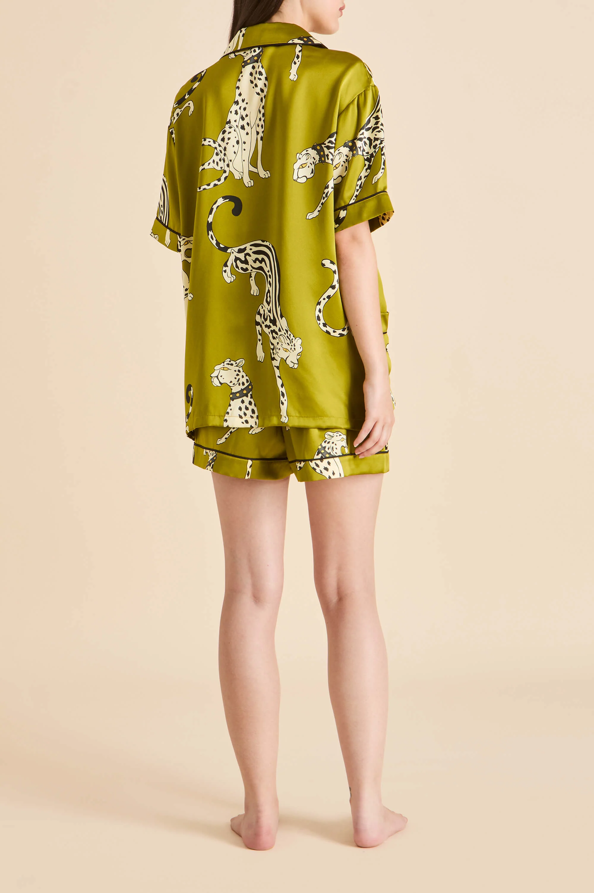 Ingo Chanson Green Leopard Pyjamas in Silk Satin - Image 4