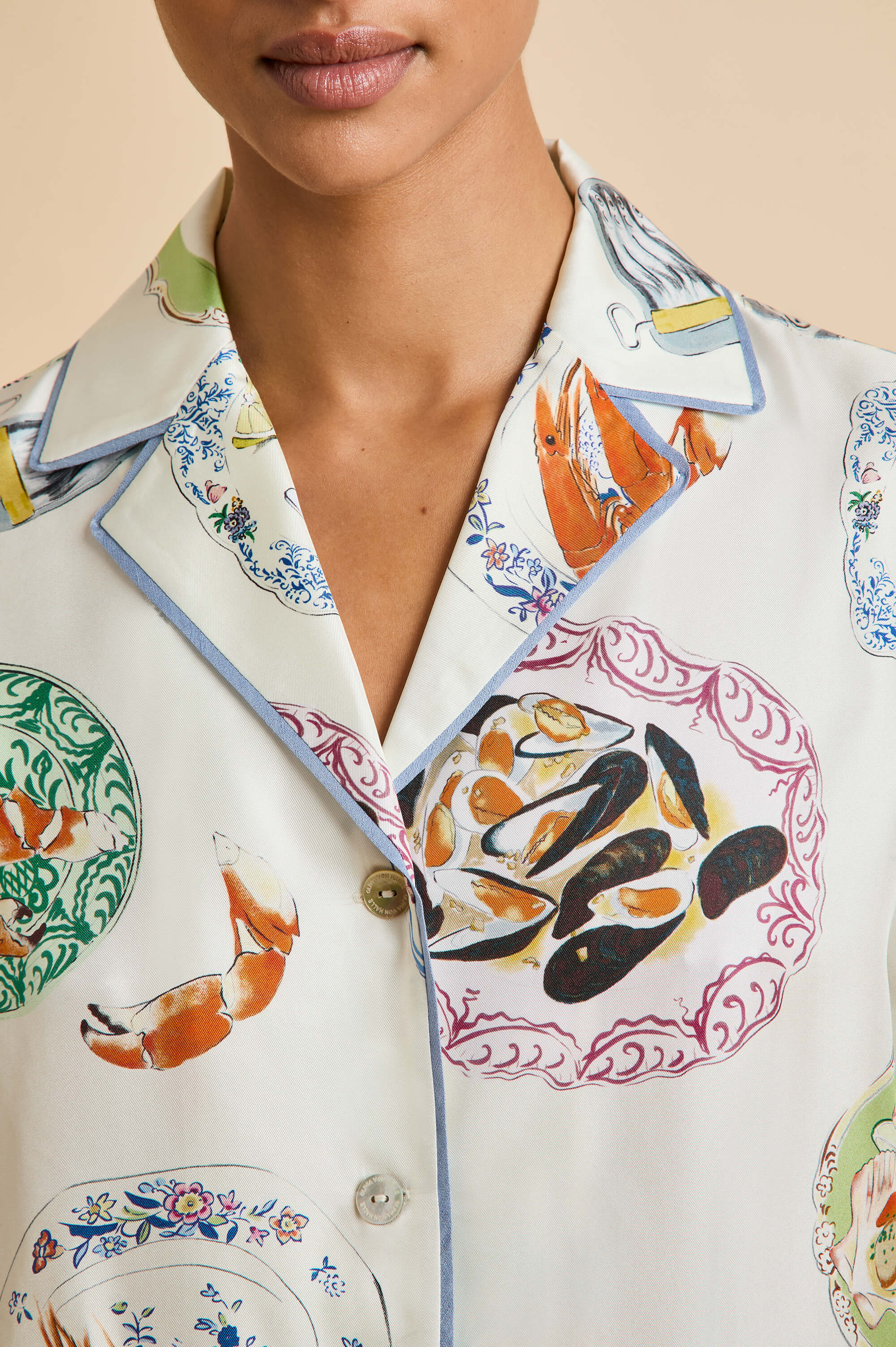 Ingo Córdoba Ivory Seafood Pyjamas in Silk Twill - Image 4