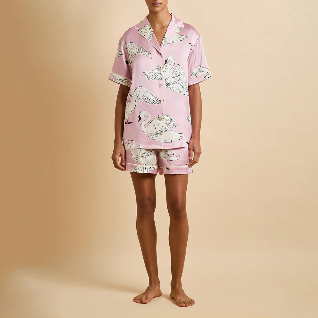 Ingo Selene Pink Swan Pyjamas in Silk Satin - Image 2