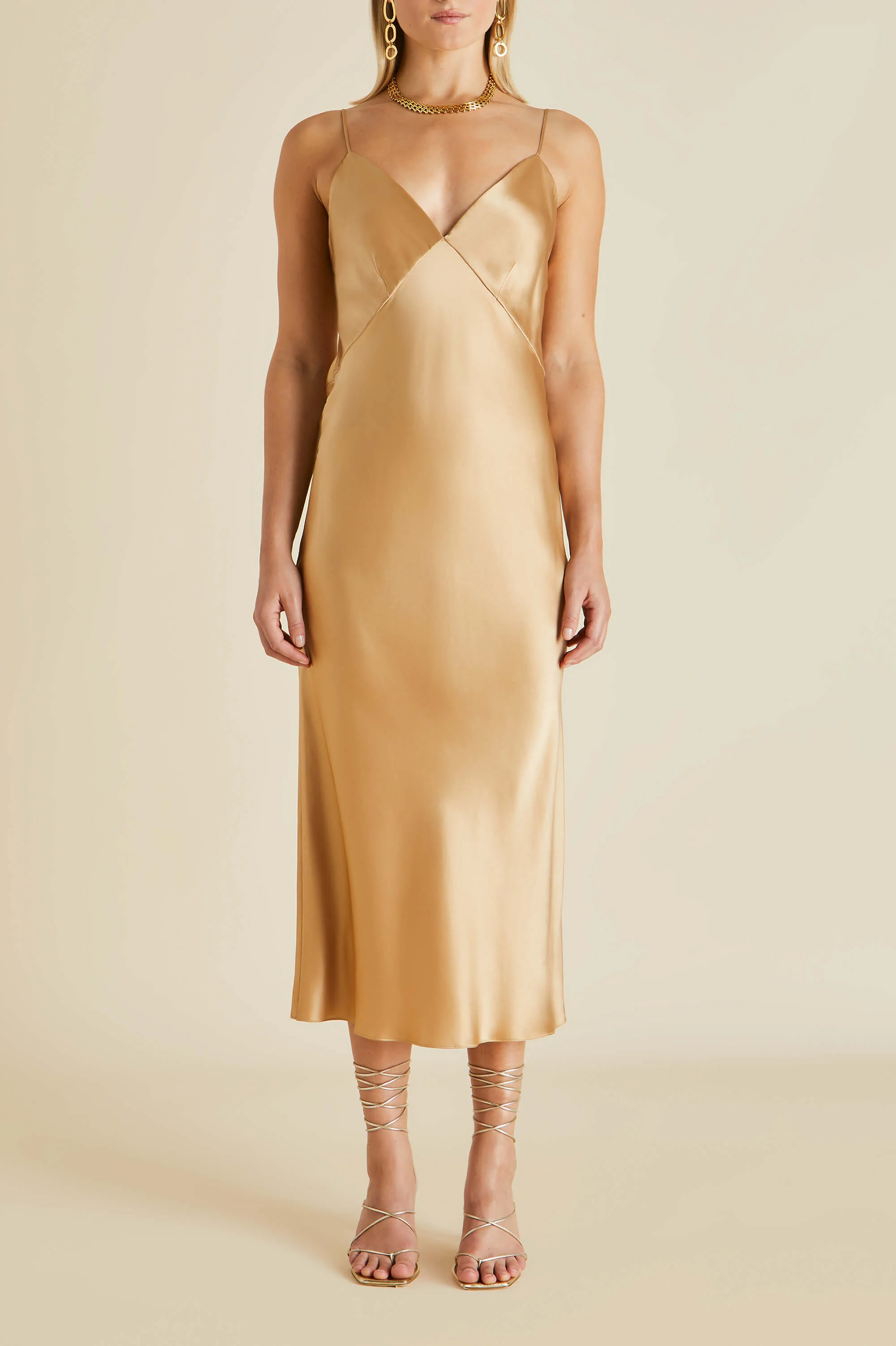 Issa Caramel Slip Dress in Silk Satin
