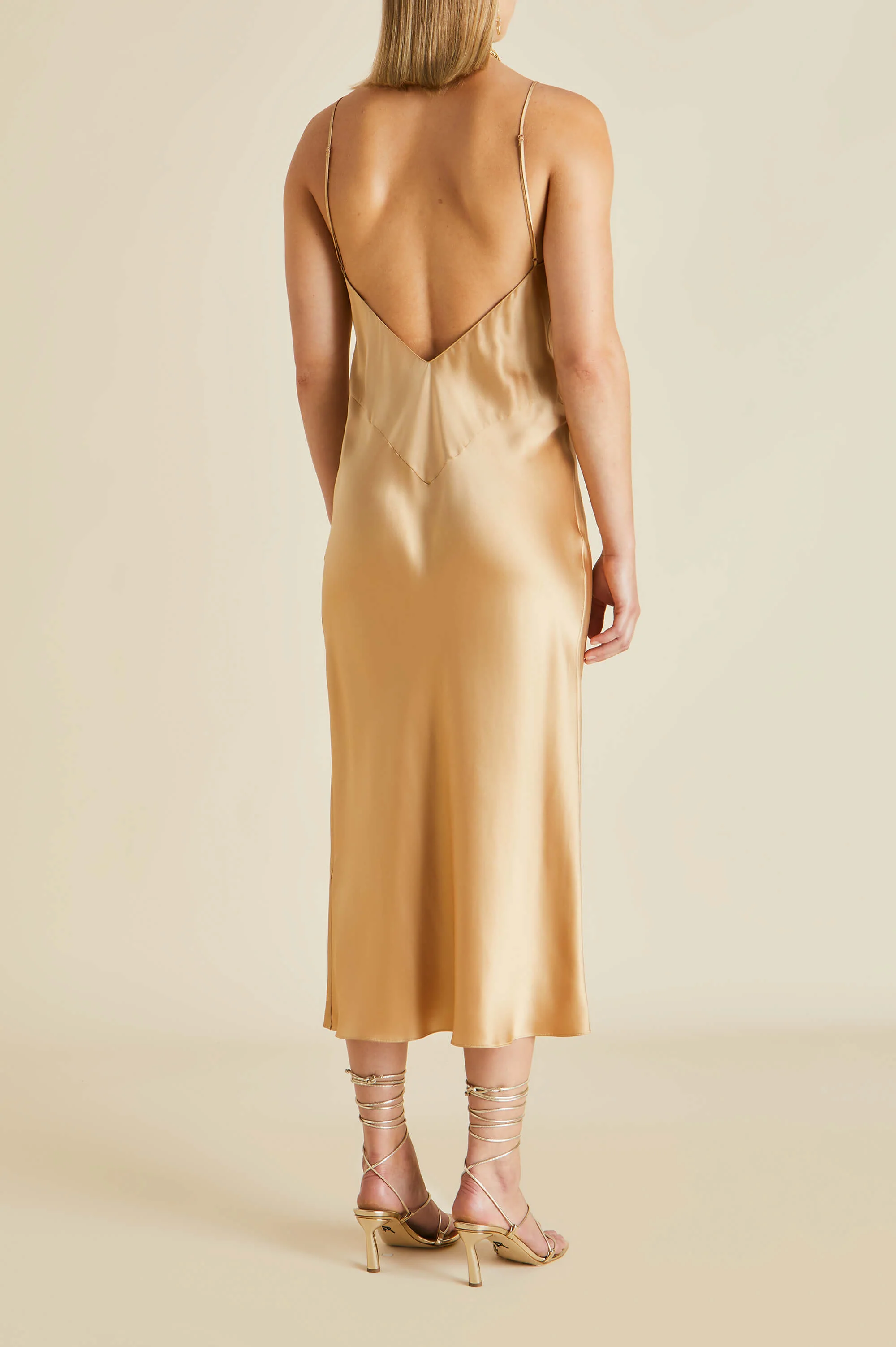 Issa Caramel Slip Dress in Silk Satin - Image 4