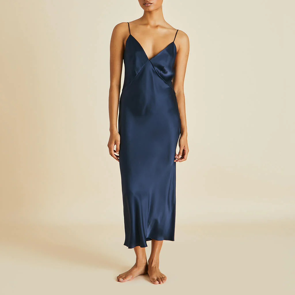 Issa Navy Slip Dress in Silk Satin - Image 2