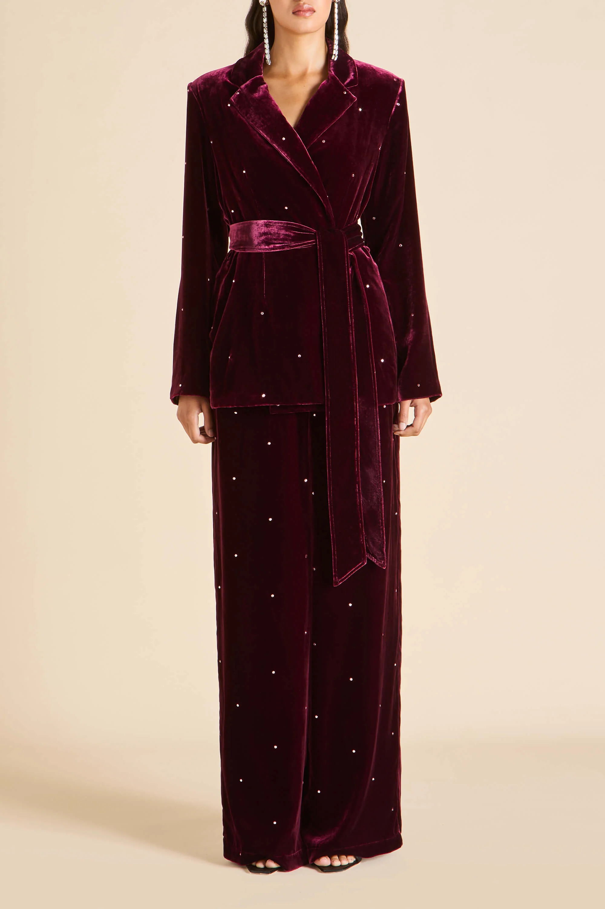 Jagger Ritzy Red Crystal Pyjamas in Silk Velvet