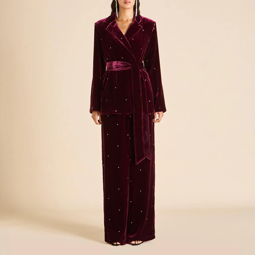 Jagger Ritzy Red Crystal Pyjamas in Silk Velvet - Image 2
