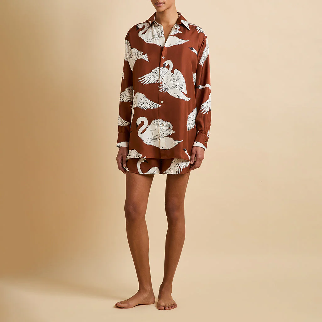 Kick Inés Brown Swan Pyjamas in Silk Twill - Image 2
