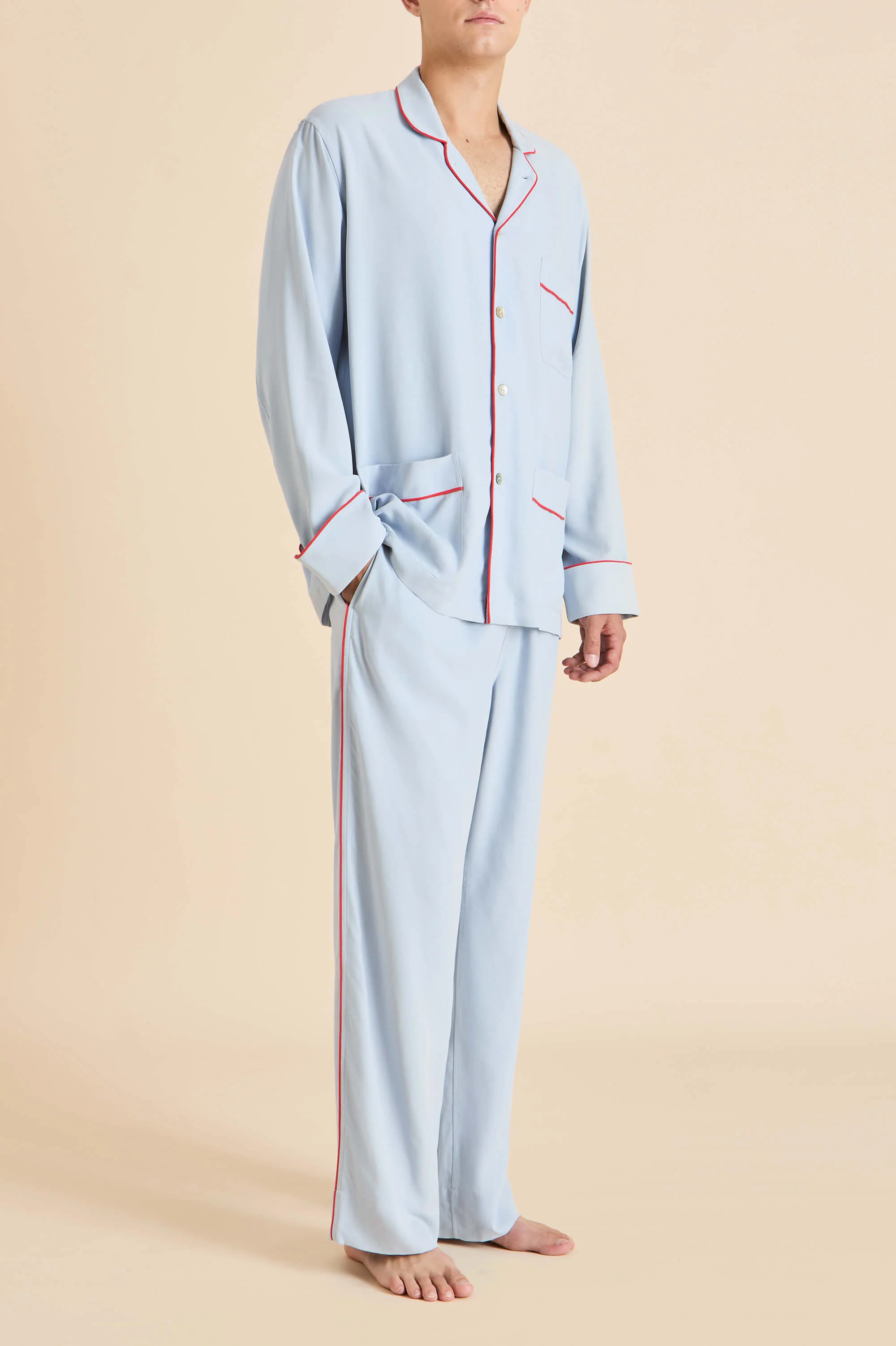 Laurent Cerulean Blue Pyjamas in Sandwashed Silk - Image 3
