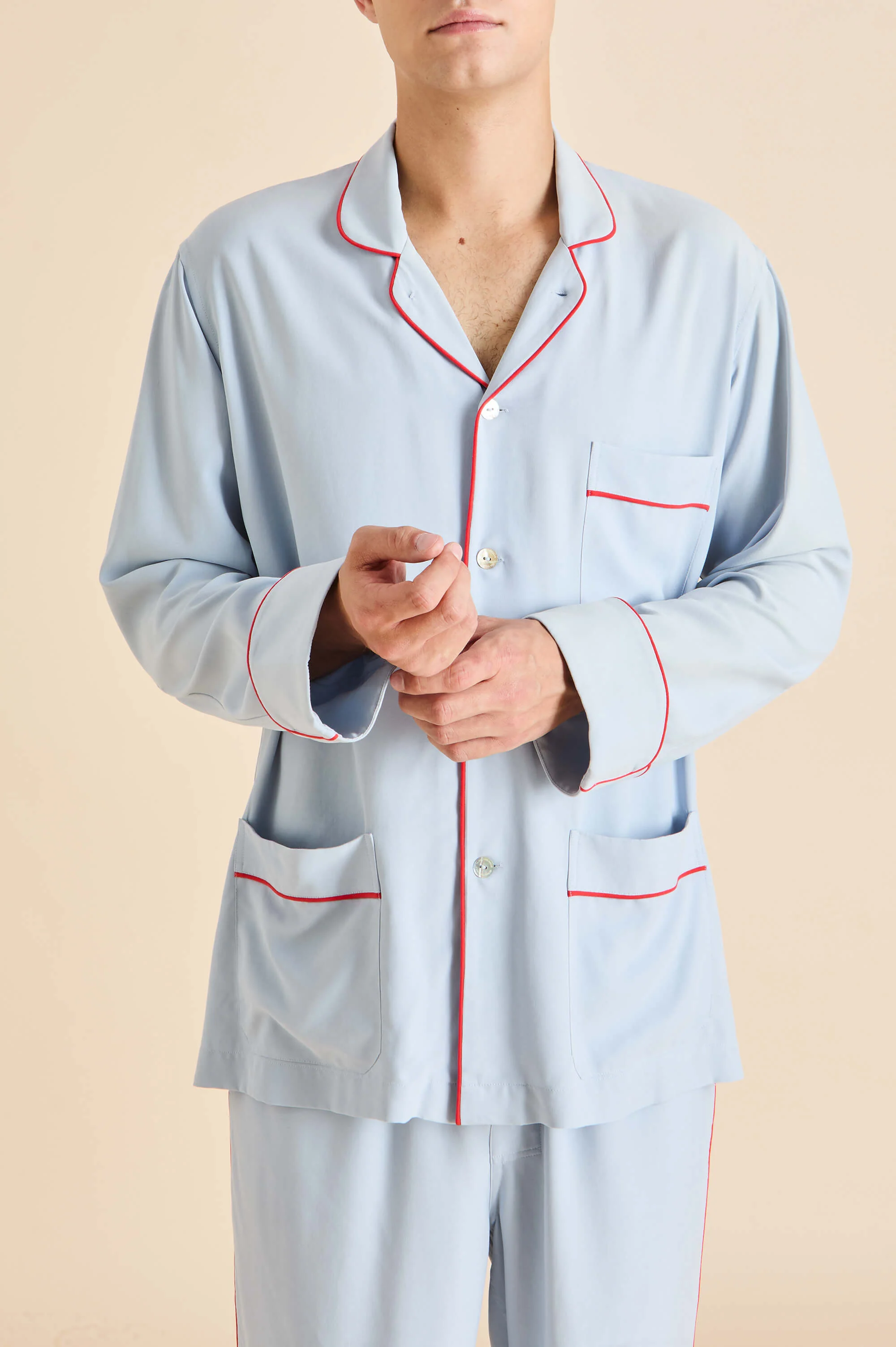 Laurent Cerulean Blue Pyjamas in Sandwashed Silk - Image 4