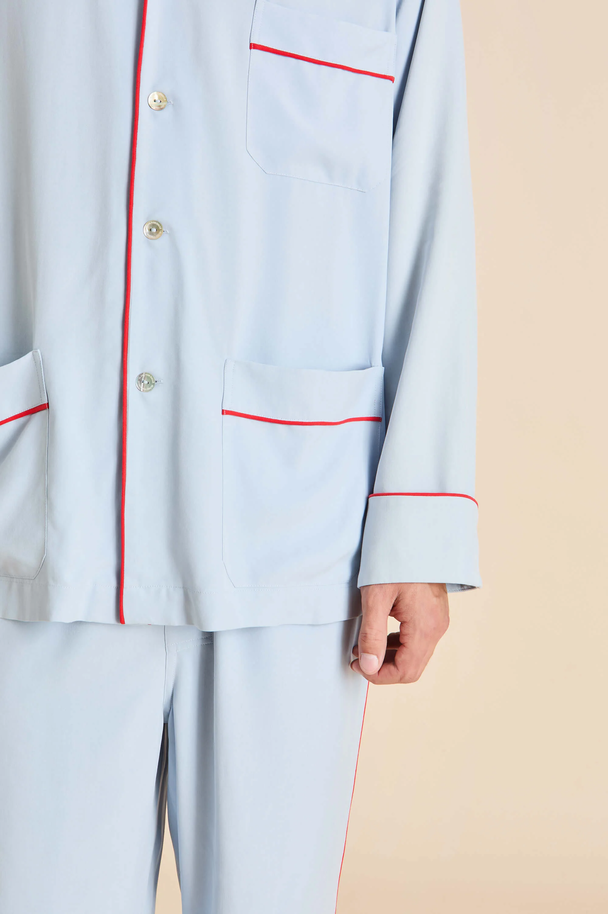 Laurent Cerulean Blue Pyjamas in Sandwashed Silk - Image 5