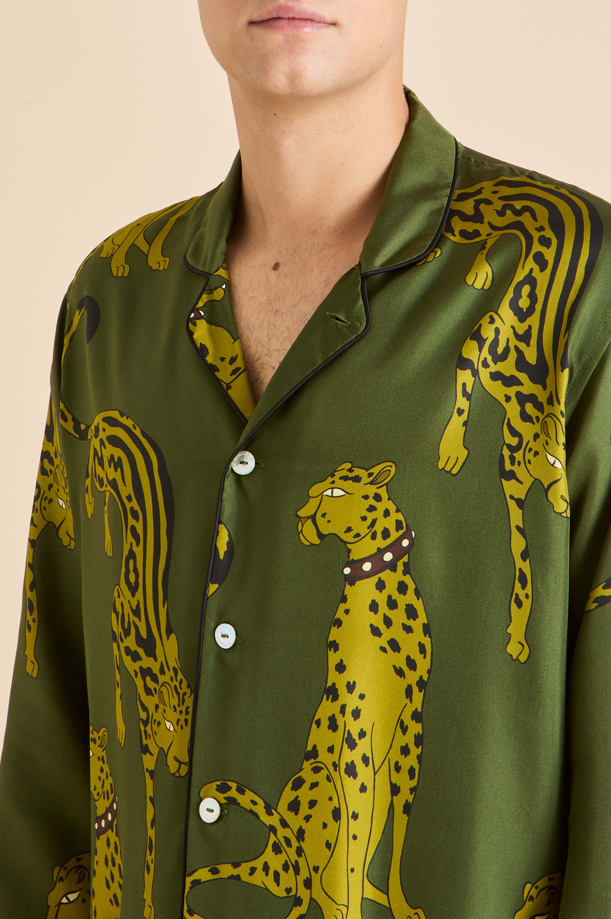 Laurent Nyra Green Leopard Pyjamas in Silk Twill - Image 3