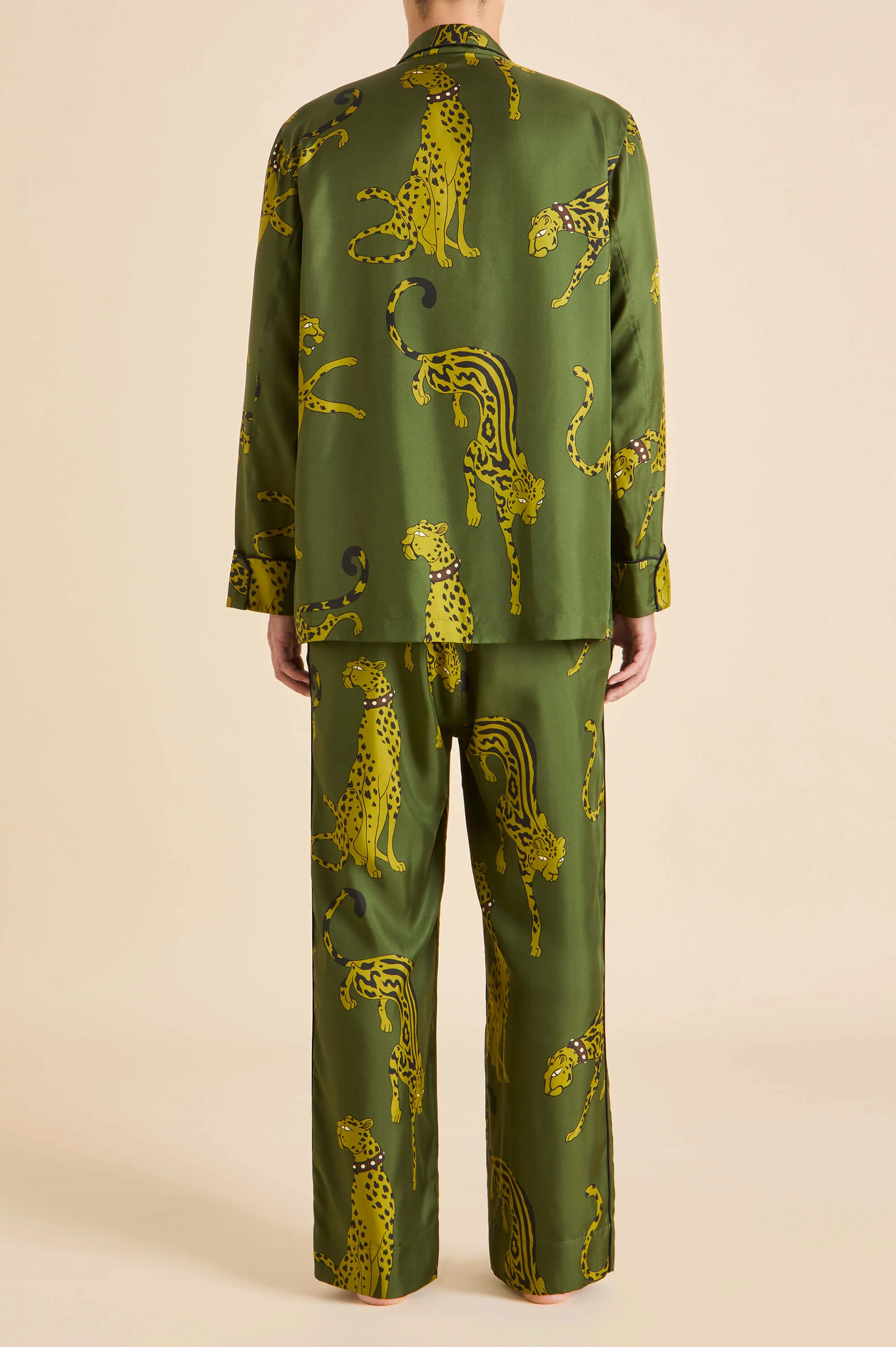 Laurent Nyra Green Leopard Pyjamas in Silk Twill - Image 4