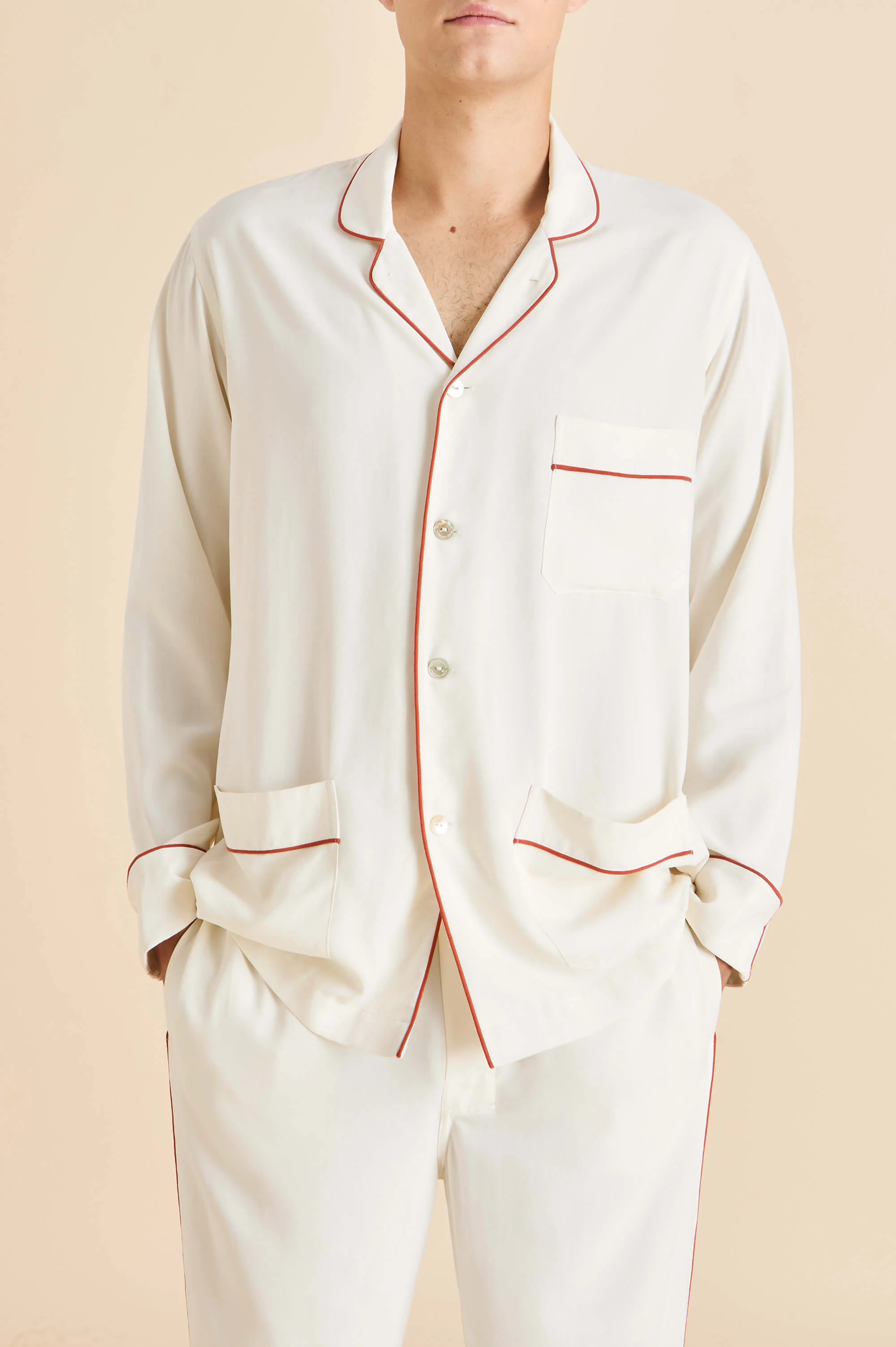 Laurent Ivory Rust Pyjamas in Sandwashed Silk - Image 3