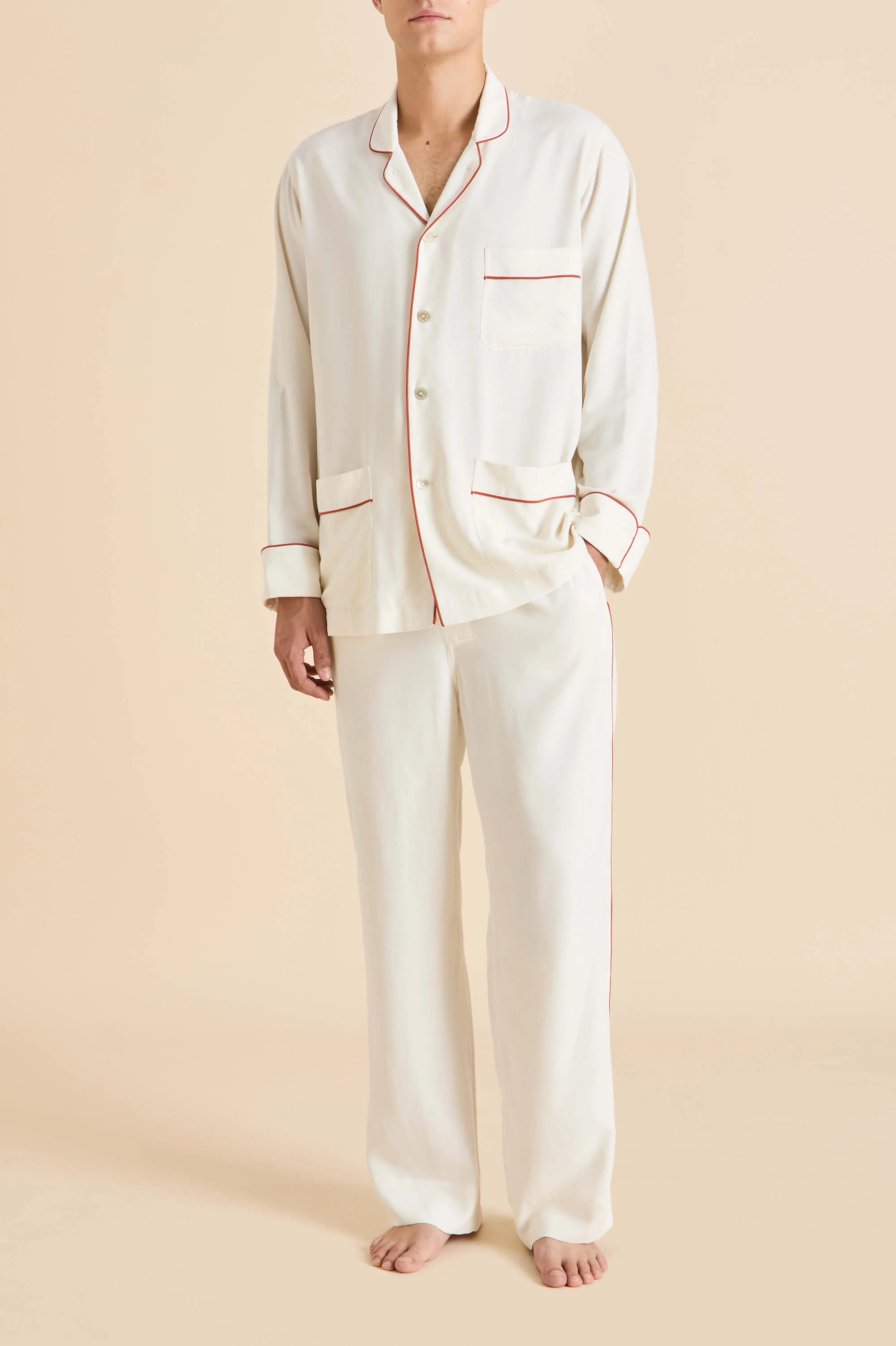 Laurent Ivory Rust Pyjamas in Sandwashed Silk - Image 4
